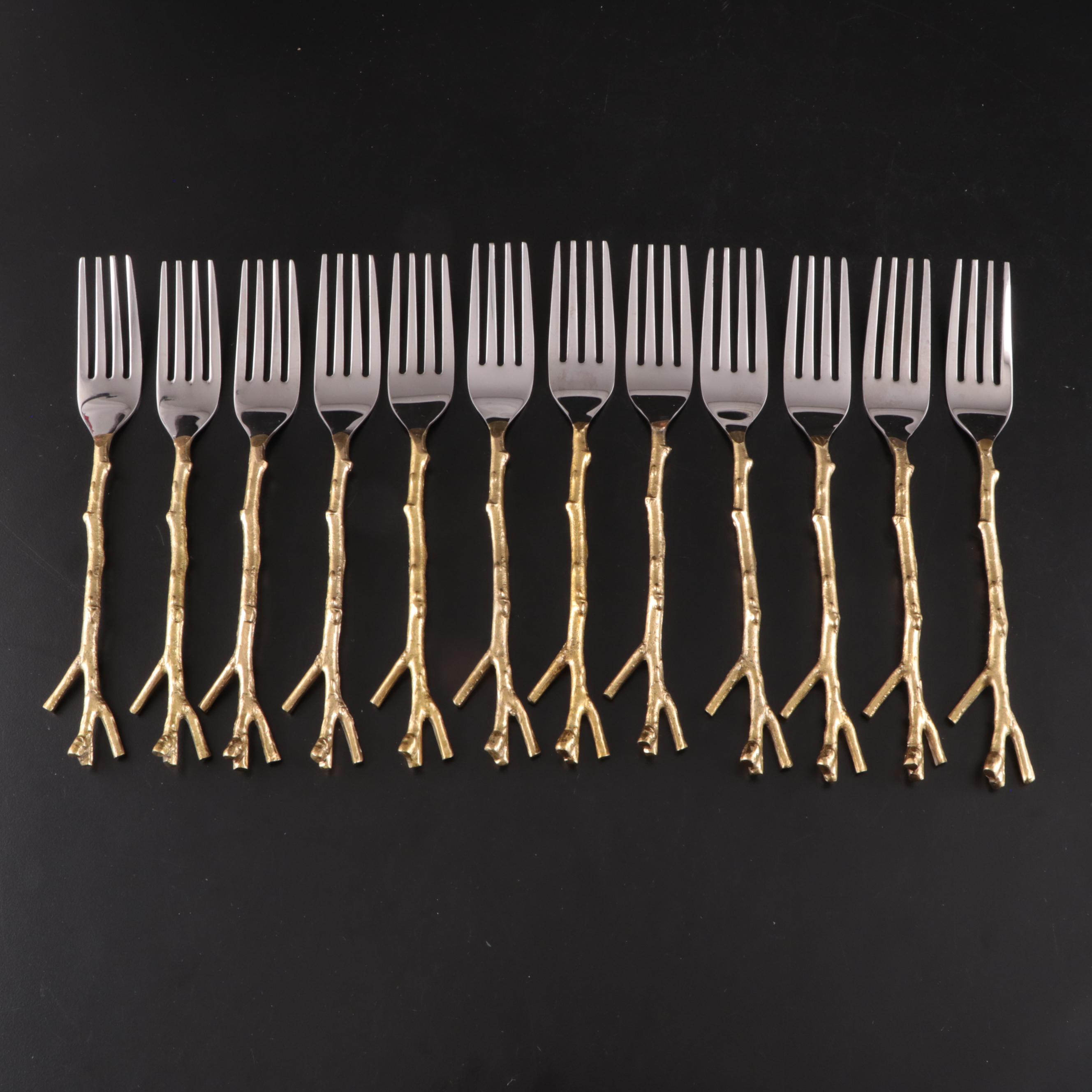 Pier 1 Imports "Golden Arbor" Gold Plate Stainless Steel Flatware