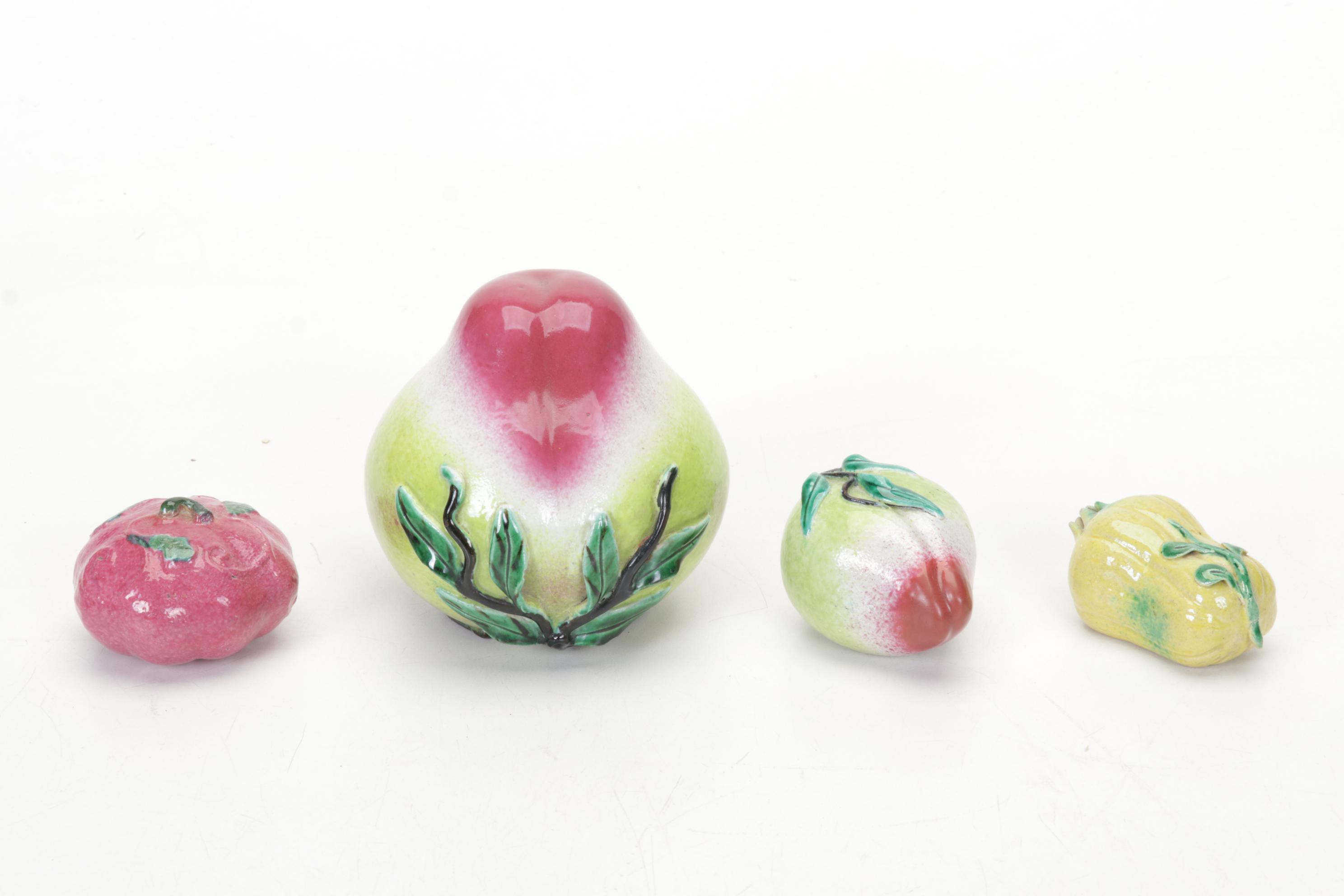 Chinese Fruit-Shaped Water Droppers, Batik Stamp, Brushes and Nature Pottery