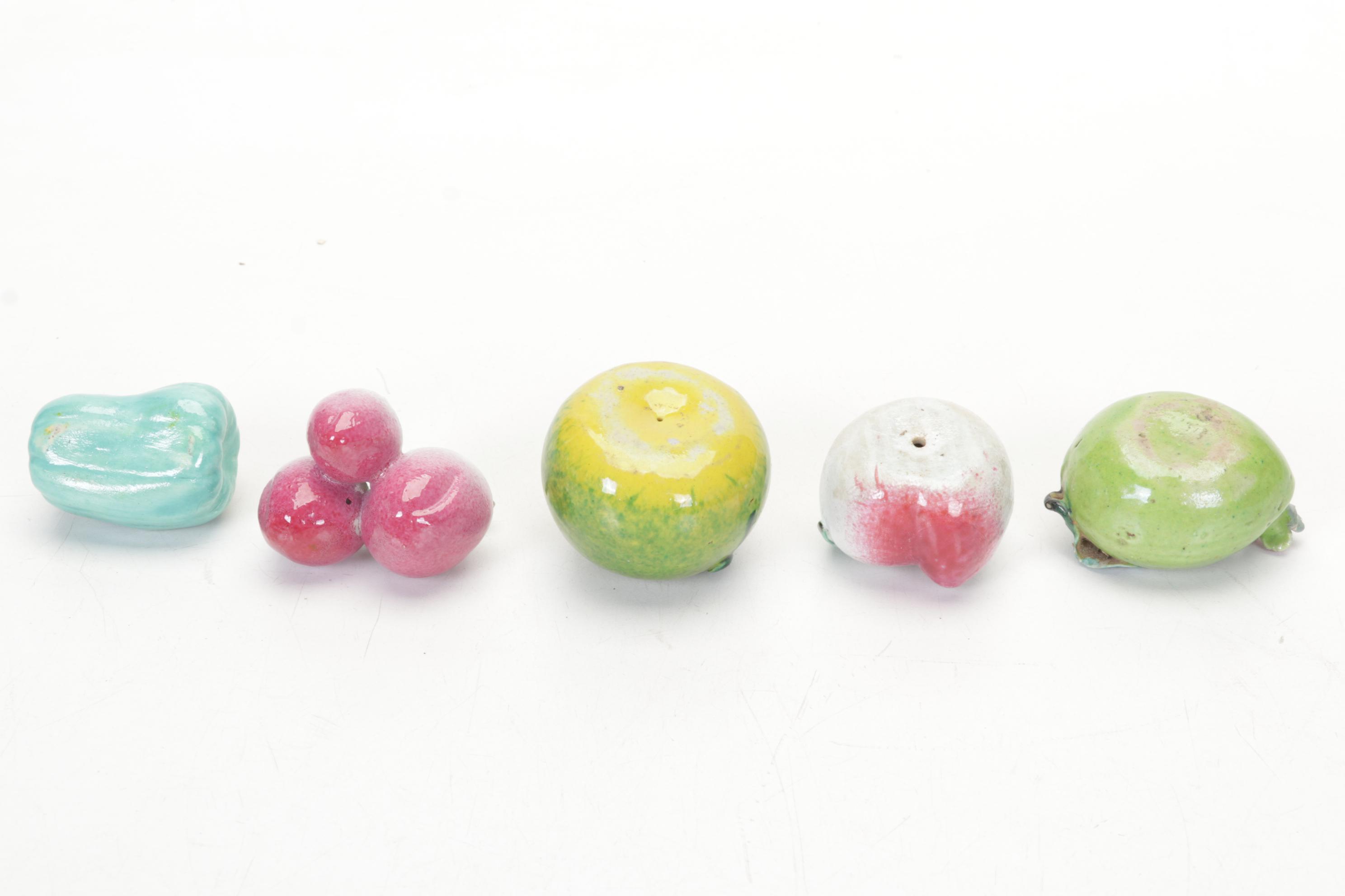 Chinese Fruit-Shaped Water Droppers, Batik Stamp, Brushes and Nature Pottery