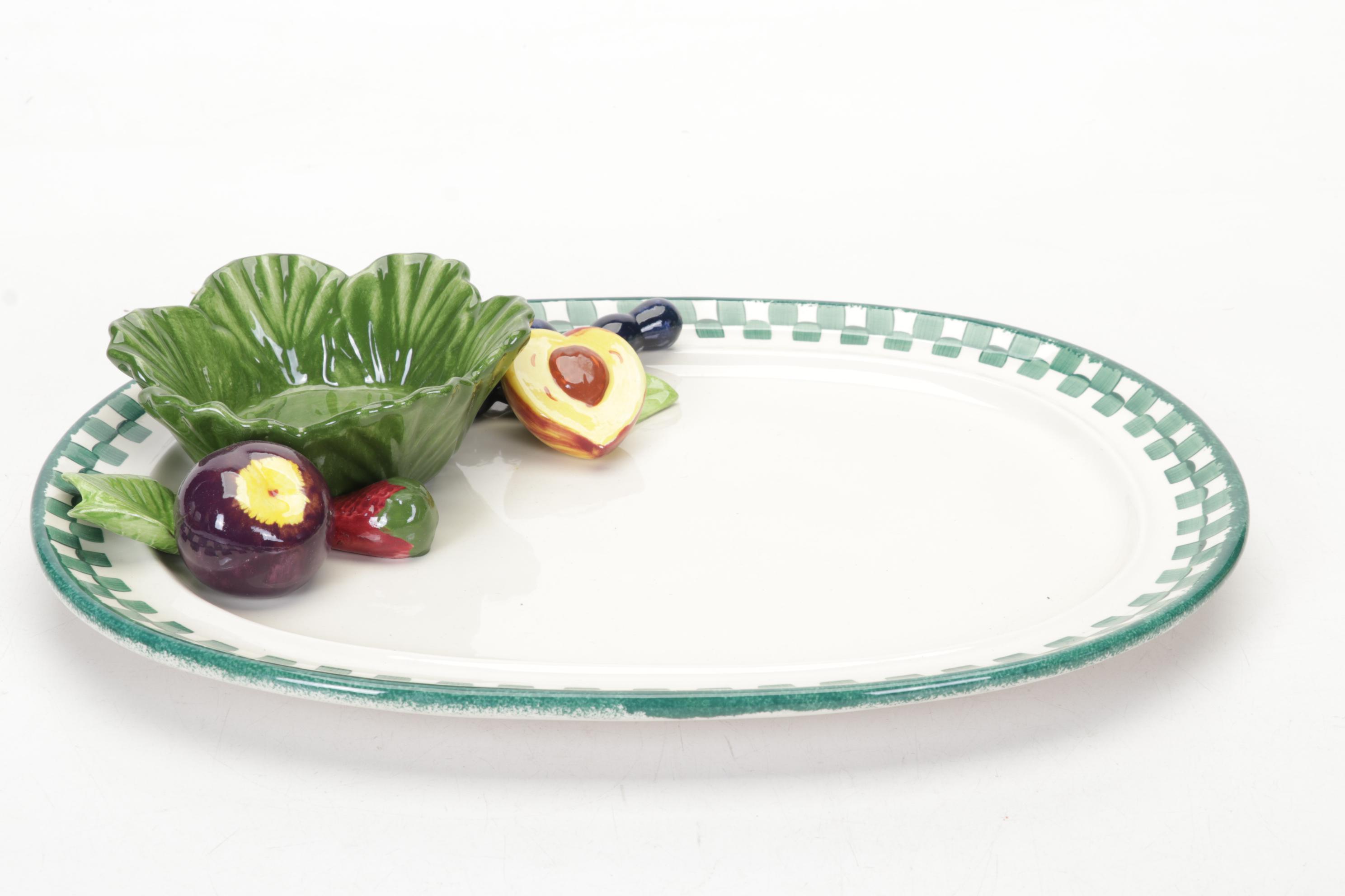 Chinese Fruit-Shaped Water Droppers, Batik Stamp, Brushes and Nature Pottery