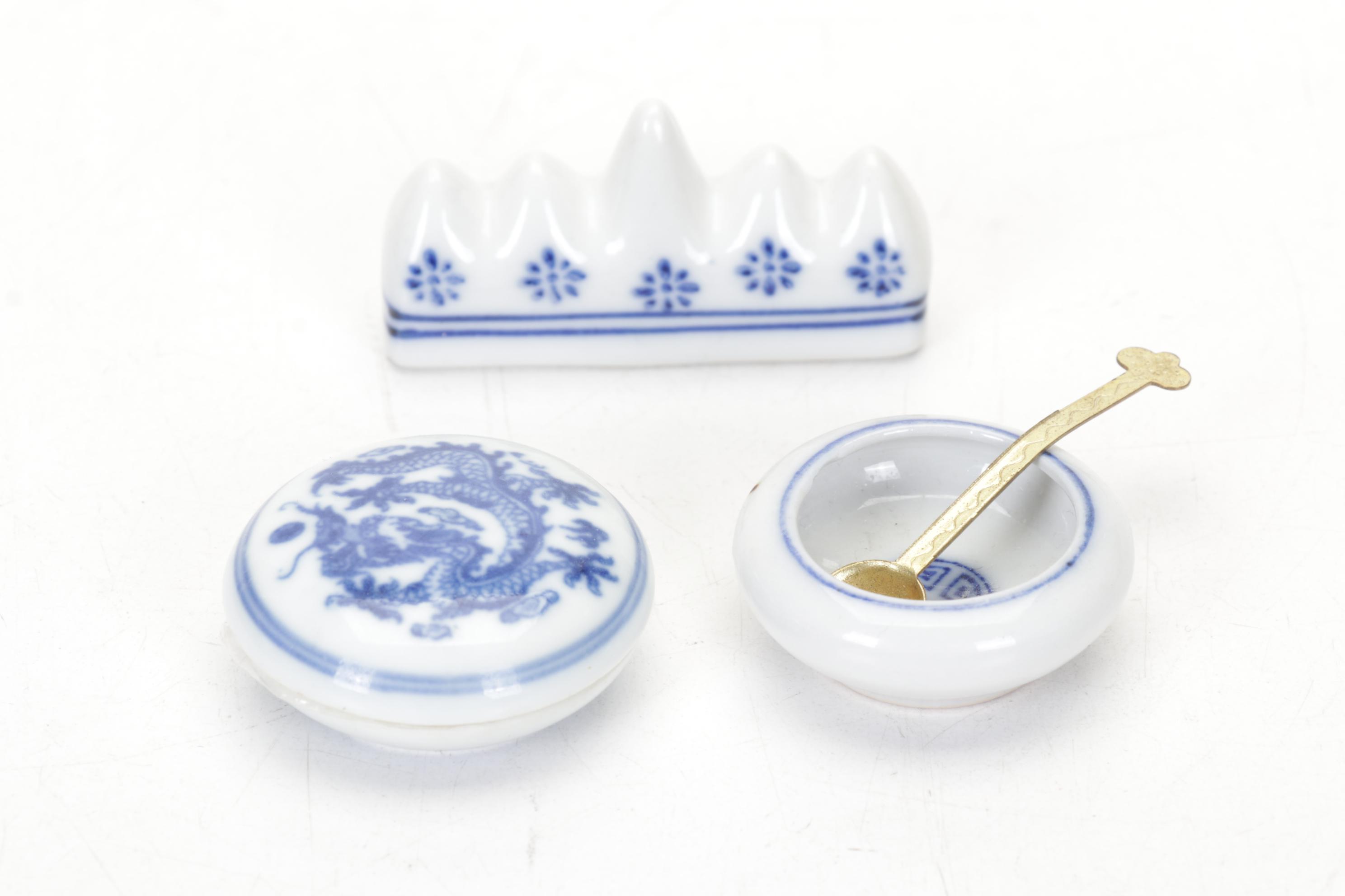 Chinese Fruit-Shaped Water Droppers, Batik Stamp, Brushes and Nature Pottery