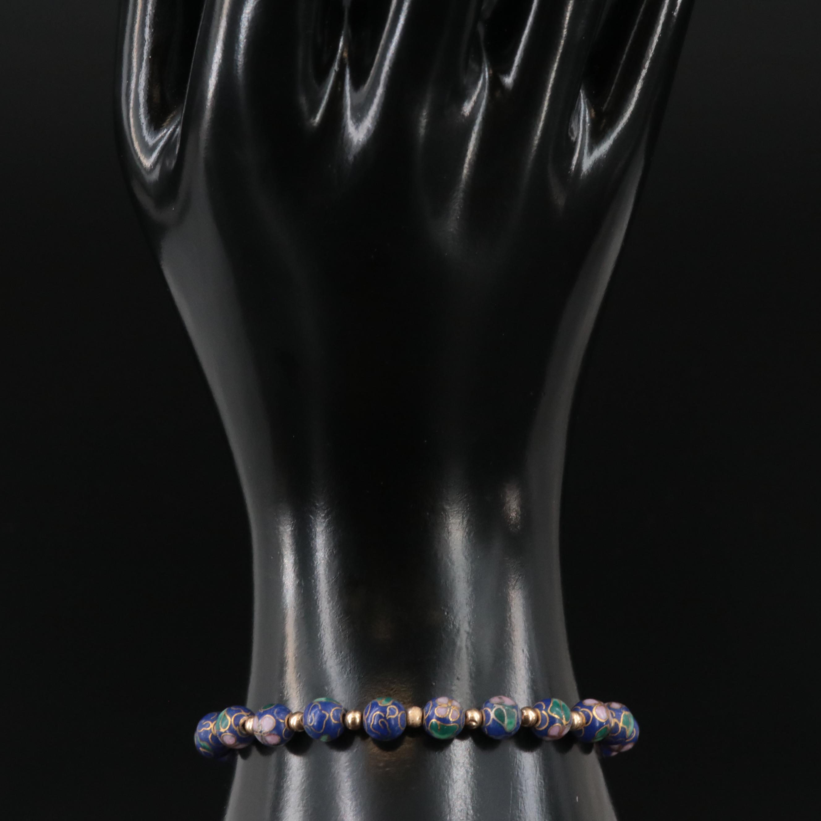 Cloisonné Bead Bracelet with 14K