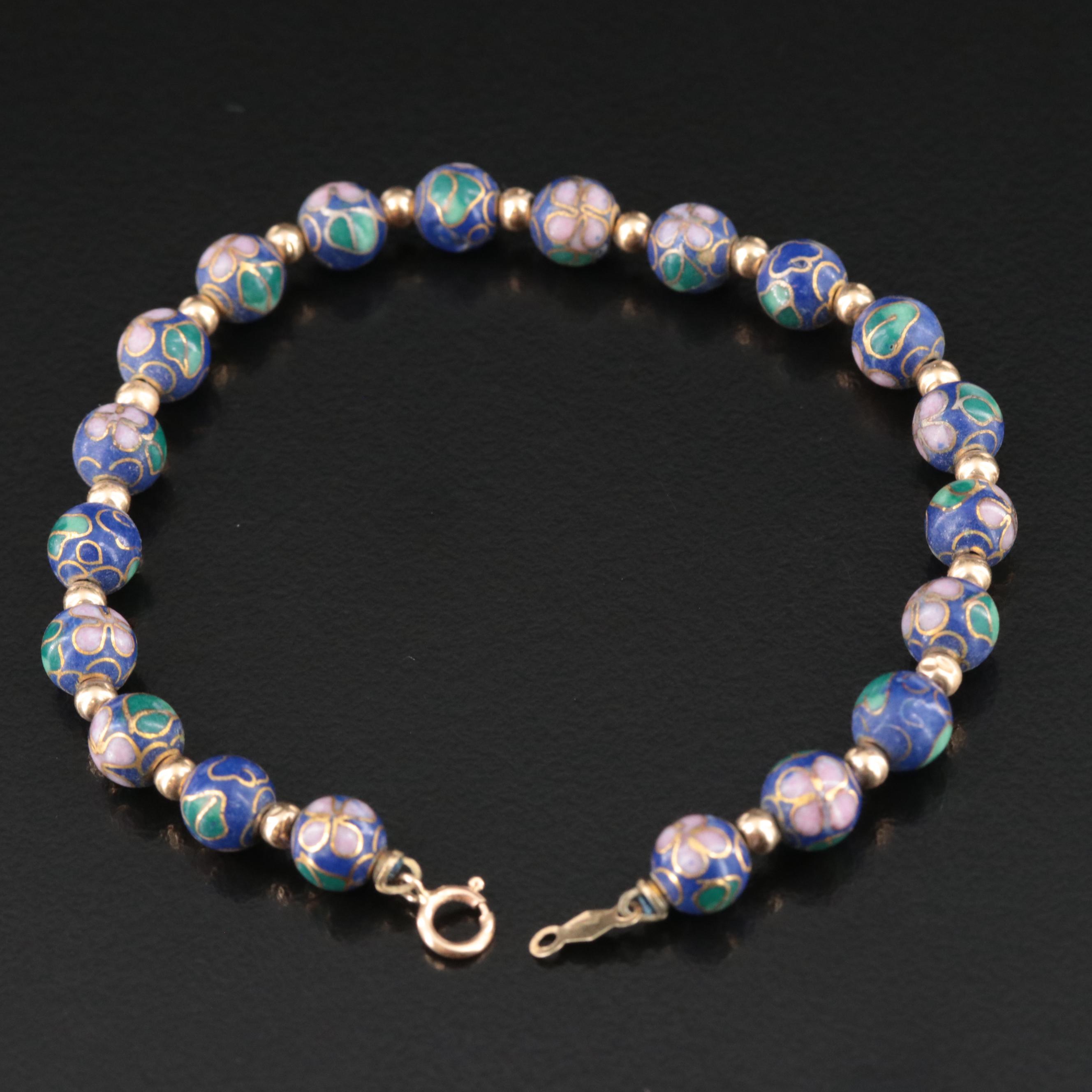 Cloisonné Bead Bracelet with 14K