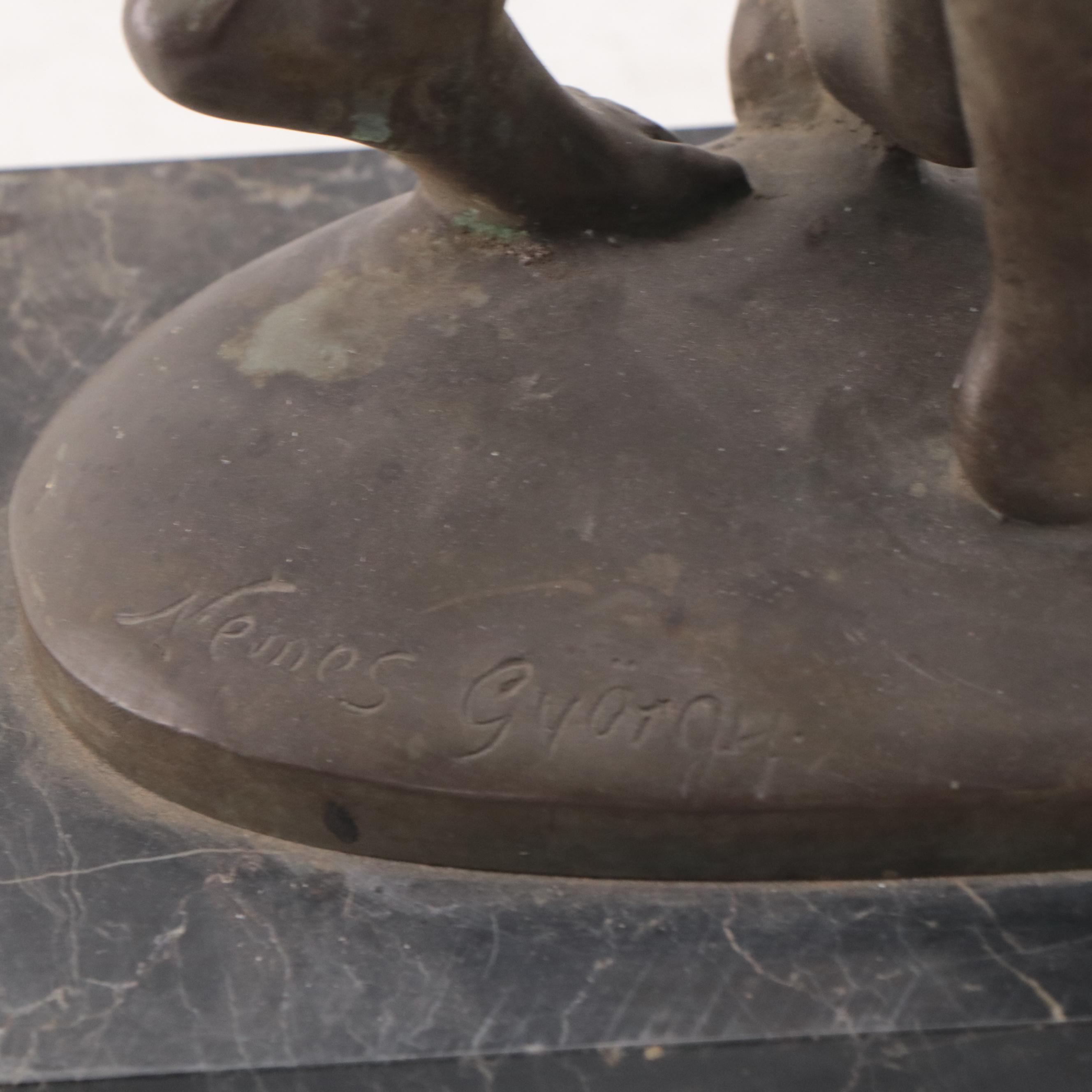 György Nemes Bronze Sculpture of Woman and Child With Water Pitcher