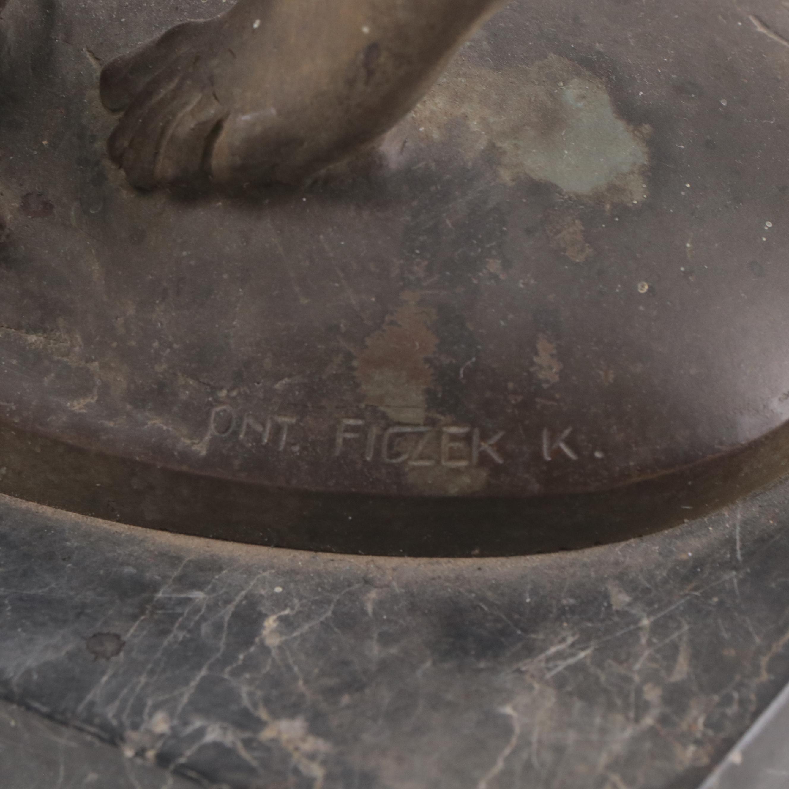 György Nemes Bronze Sculpture of Woman and Child With Water Pitcher