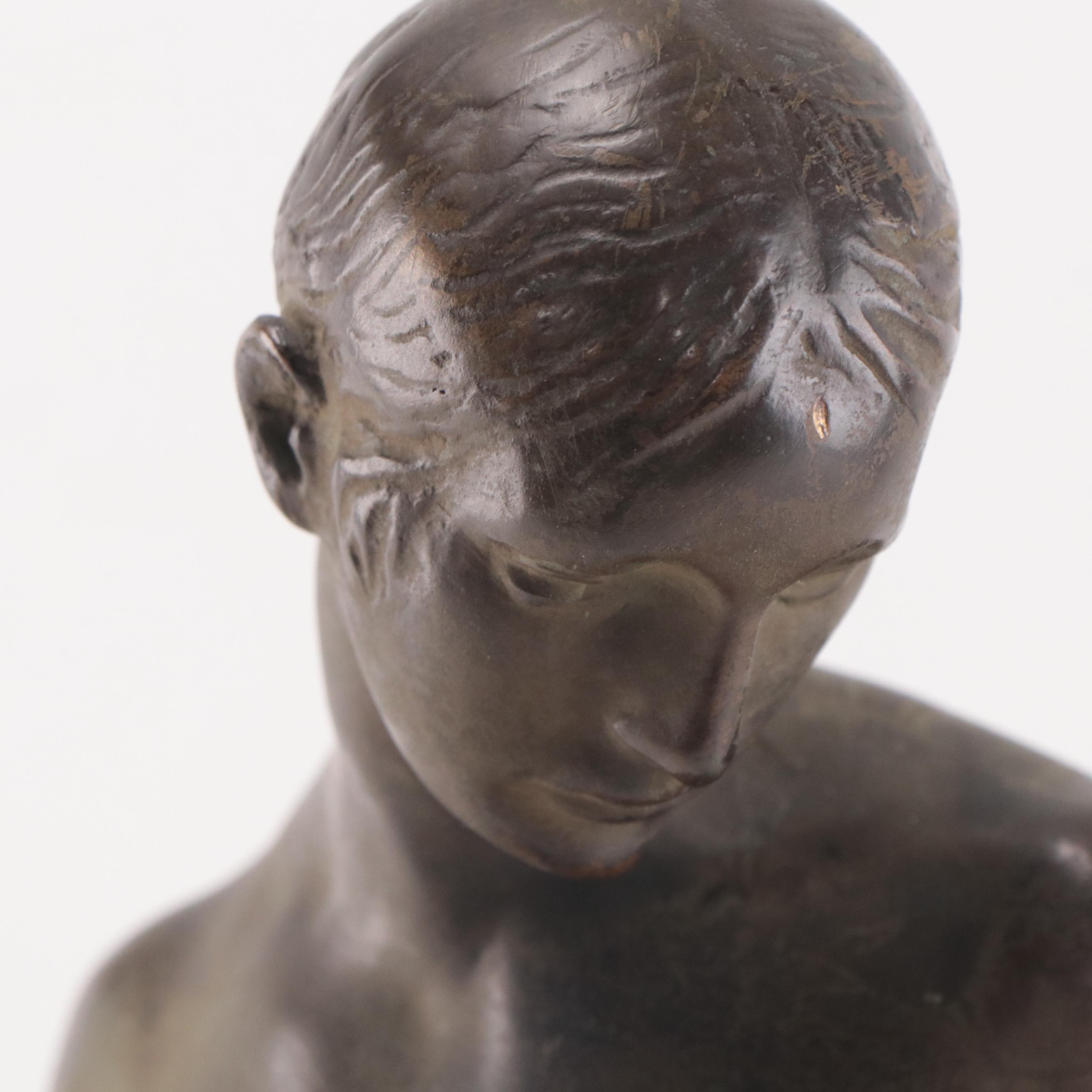 György Nemes Bronze Sculpture of Woman and Child With Water Pitcher