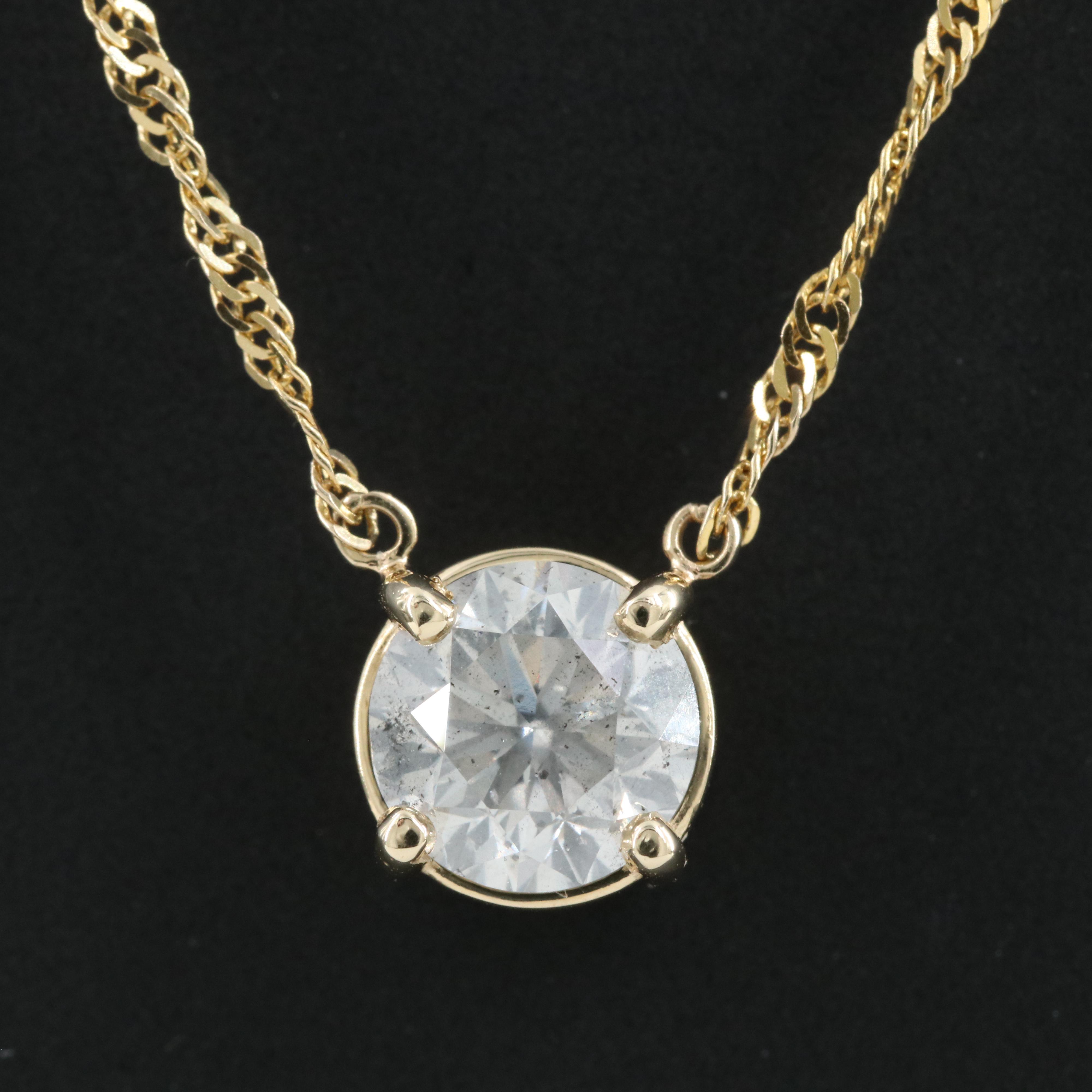14K 1.21 CT Fancy White Diamond Solitaire Pendant Necklace