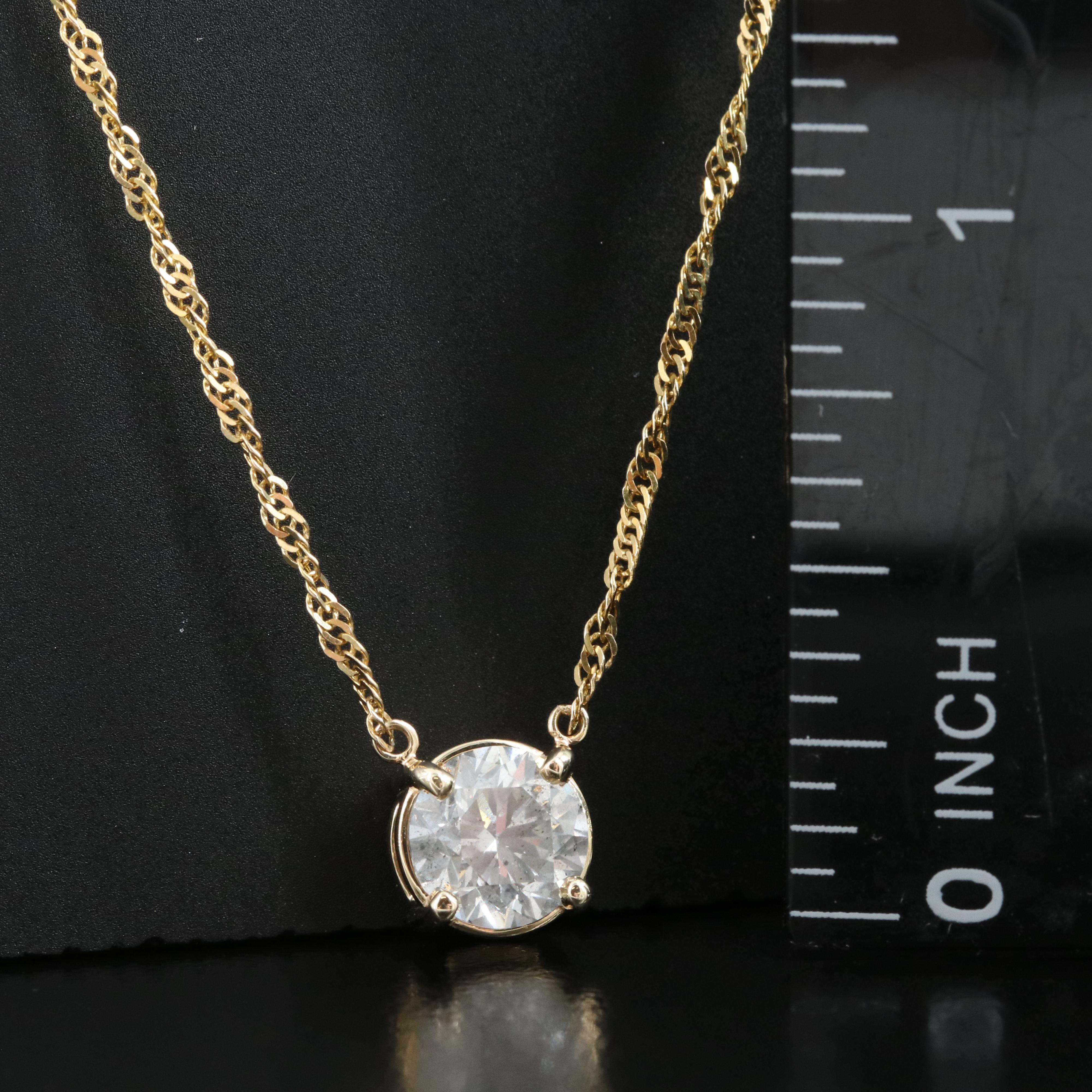 14K 1.21 CT Fancy White Diamond Solitaire Pendant Necklace