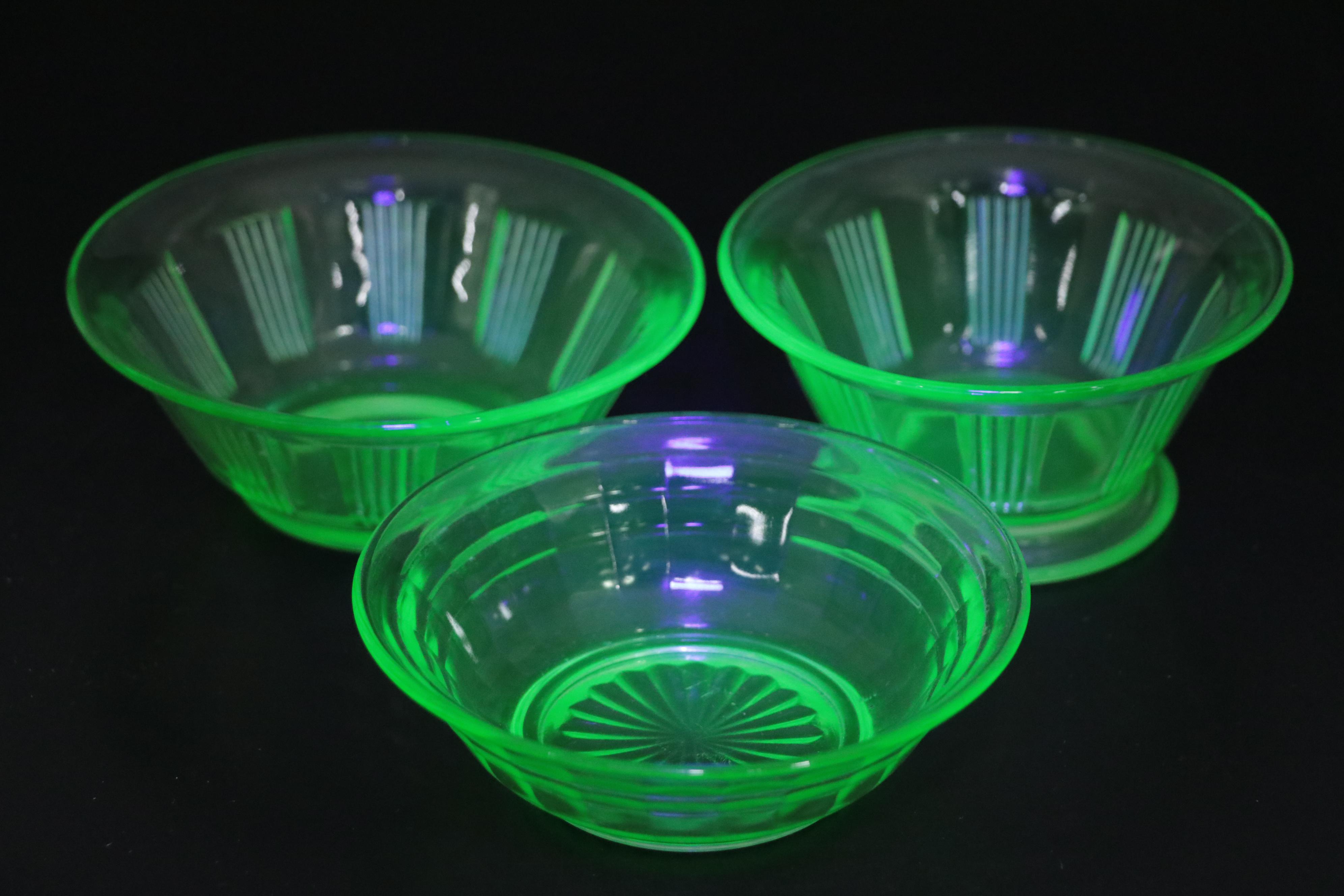 Glass Orange Juice Pitcher and Glasses with Green Depression Glass Tableware