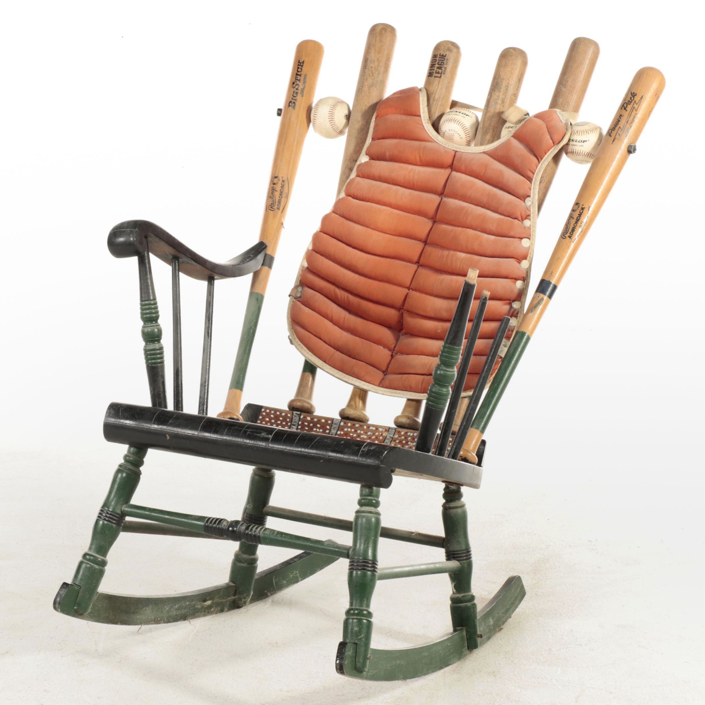 Wooden Rocking Chair Made of Baseball Bats and Equipment