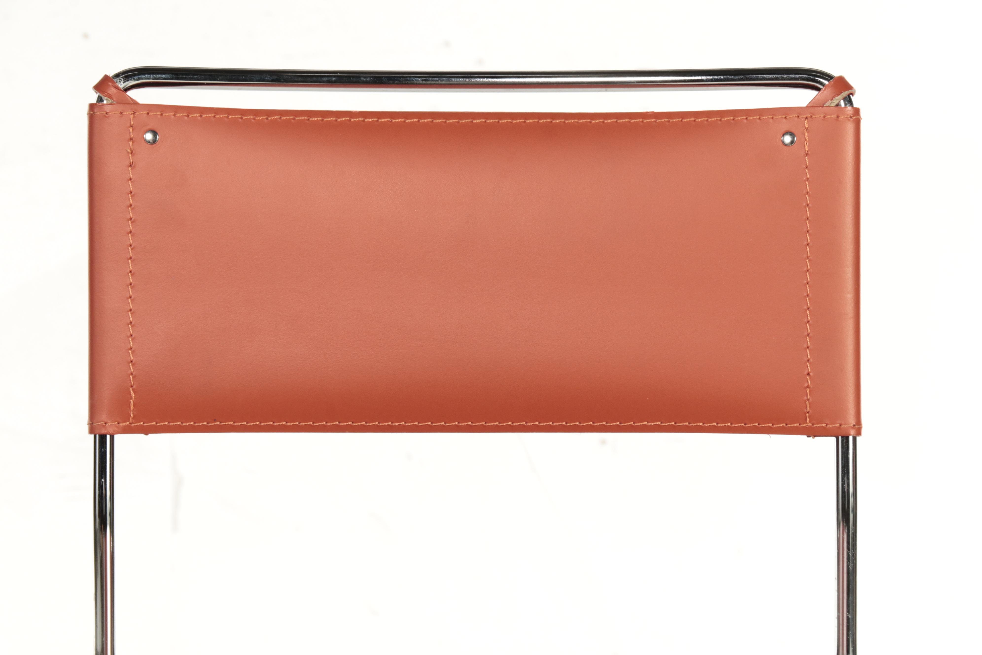 Four Italian Modern Leather and Chromed Steel Stools