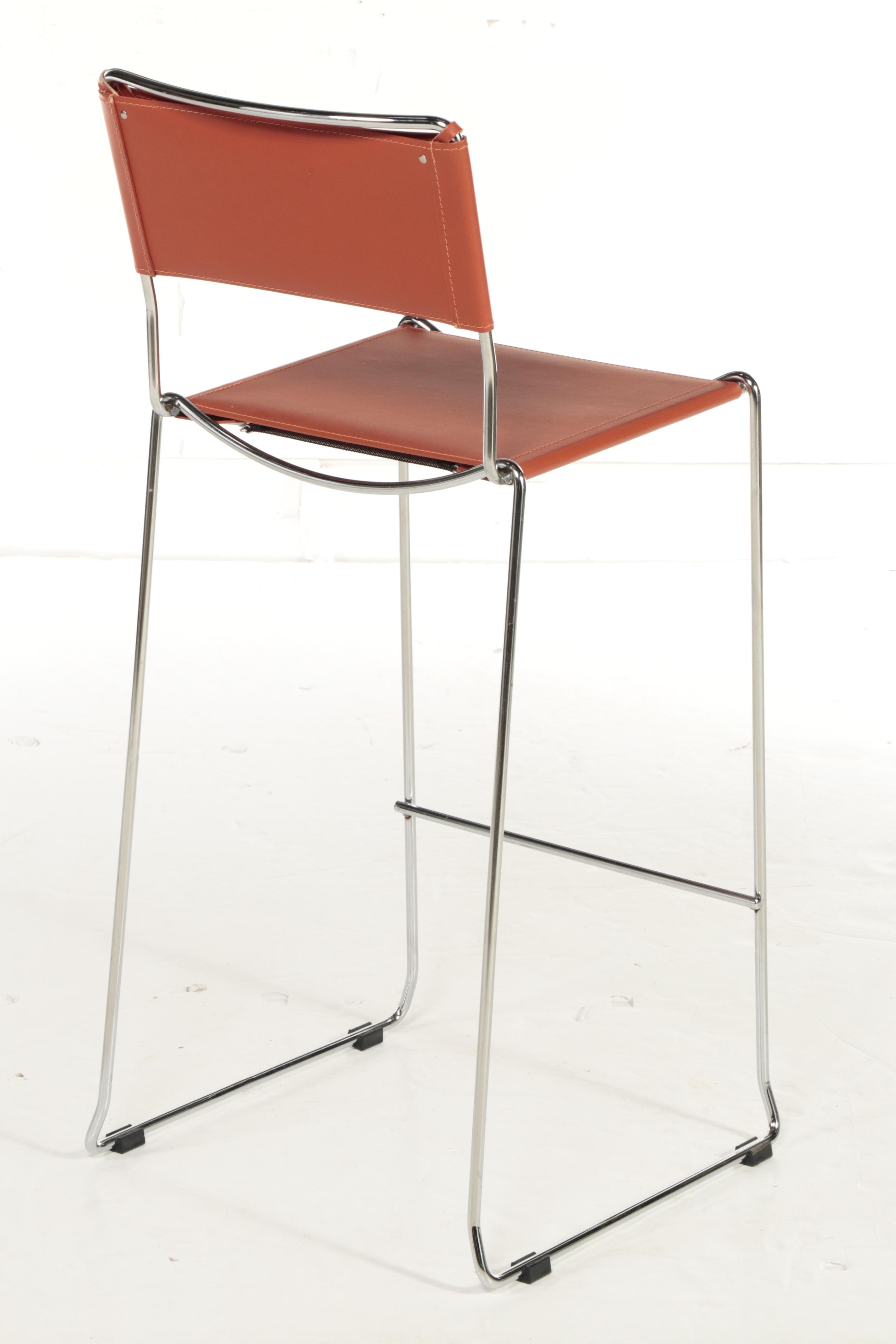 Four Italian Modern Leather and Chromed Steel Stools