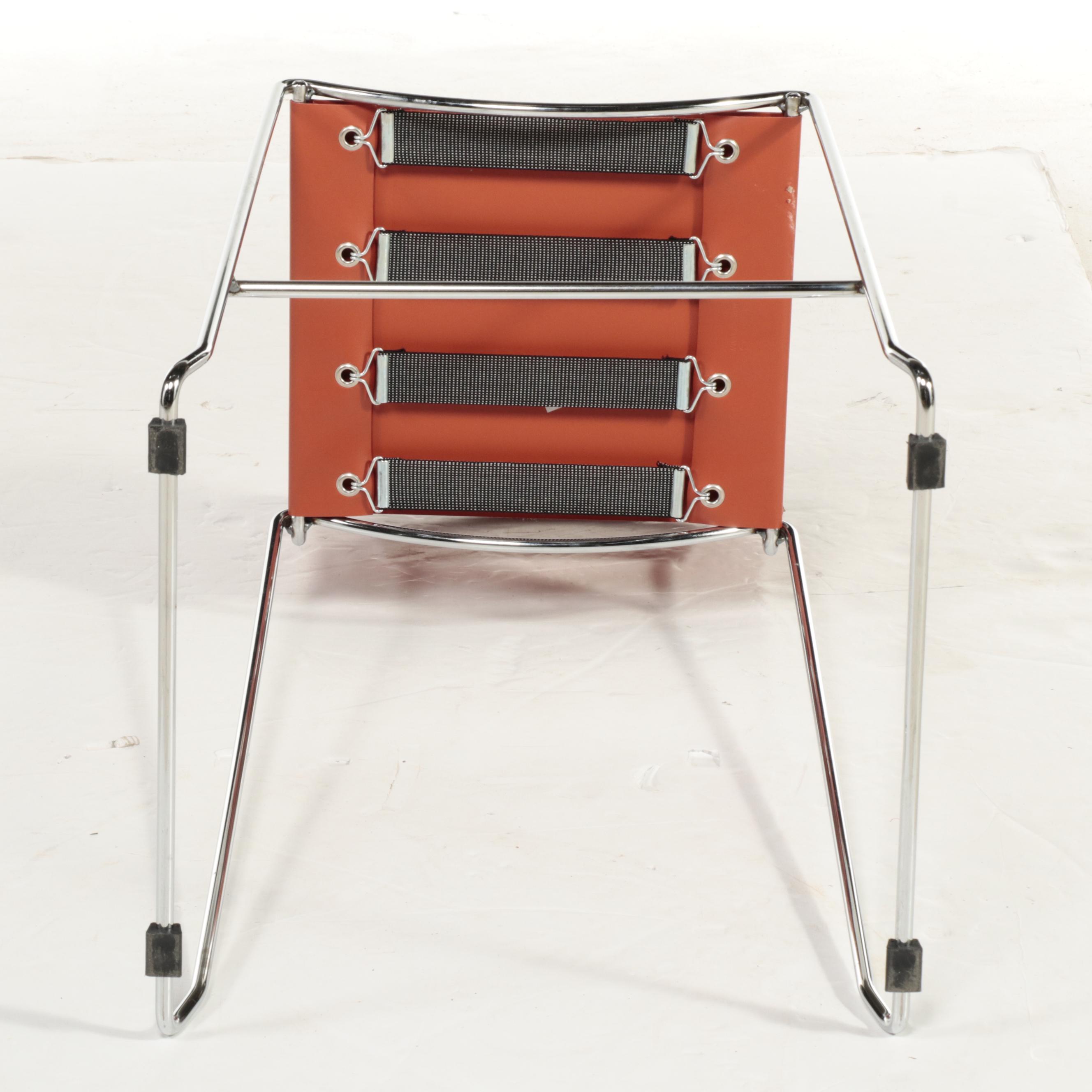 Four Italian Modern Leather and Chromed Steel Stools