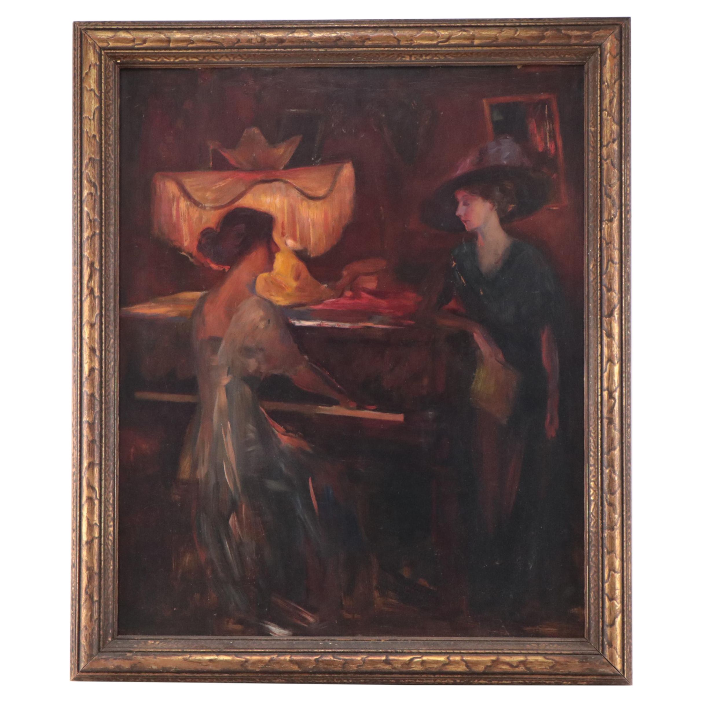 Emil Fuchs Oil Painting "Interior With Two Figures"