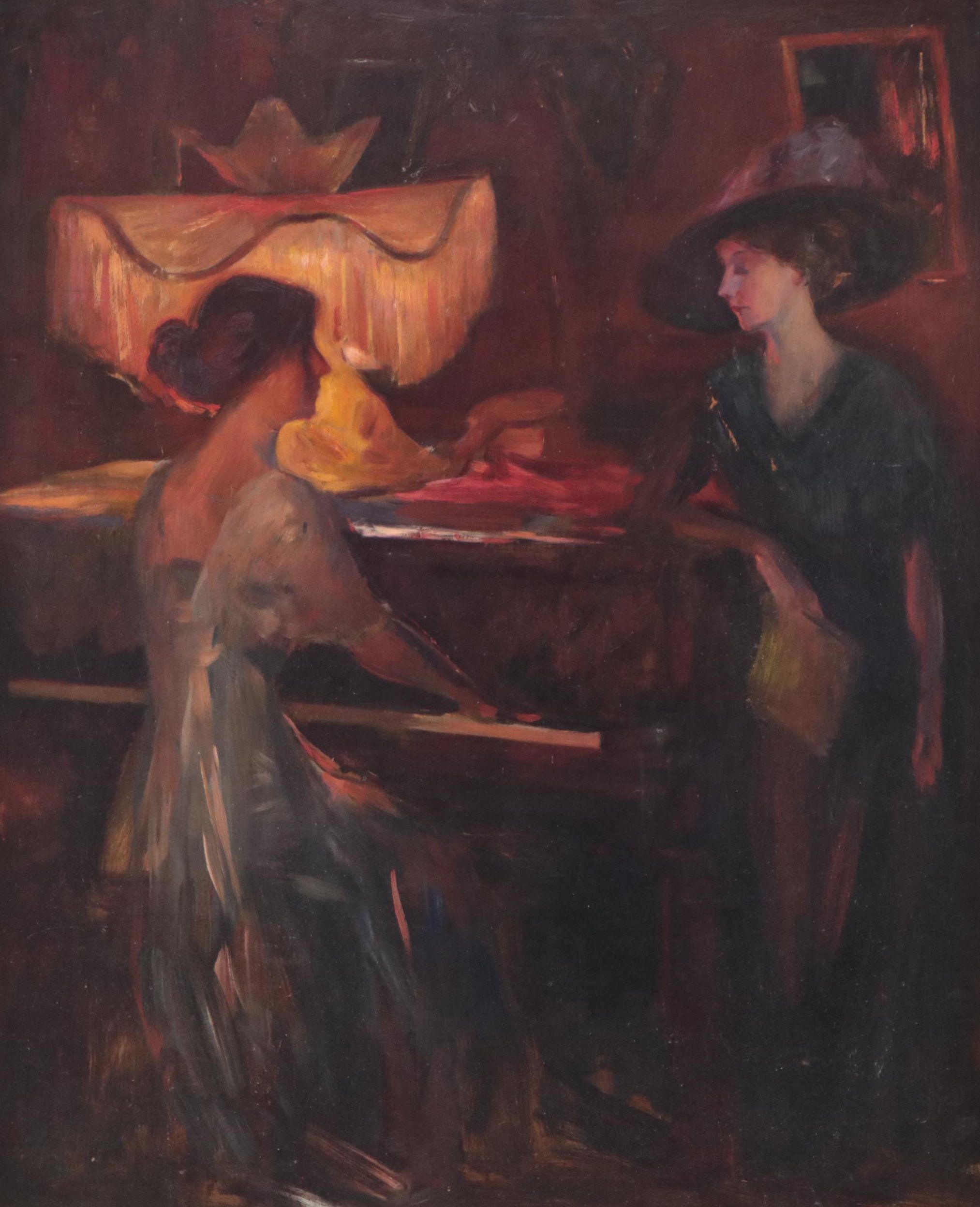 Emil Fuchs Oil Painting "Interior With Two Figures"