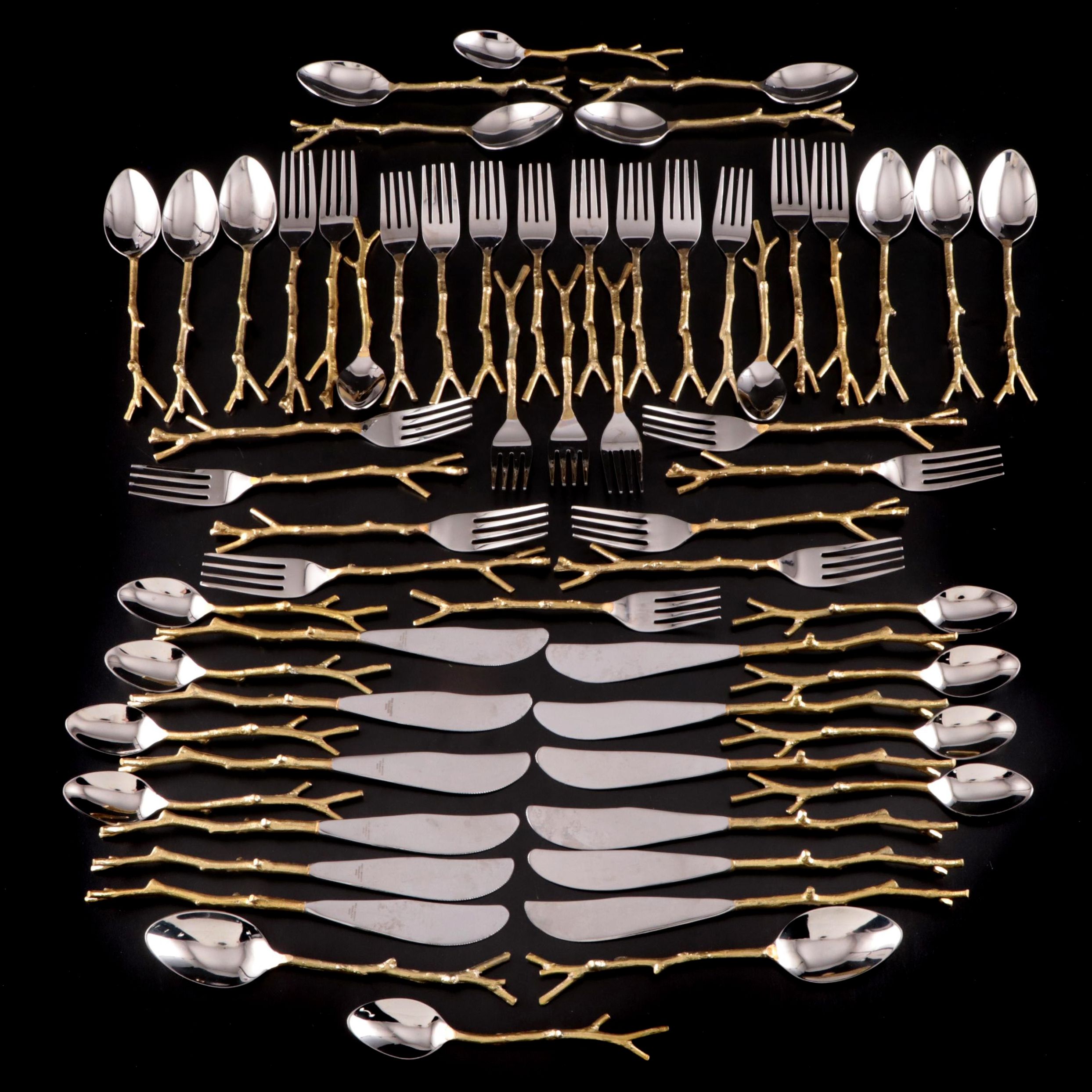 Pier 1 Imports "Golden Arbor" Gold Plate Stainless Steel Flatware