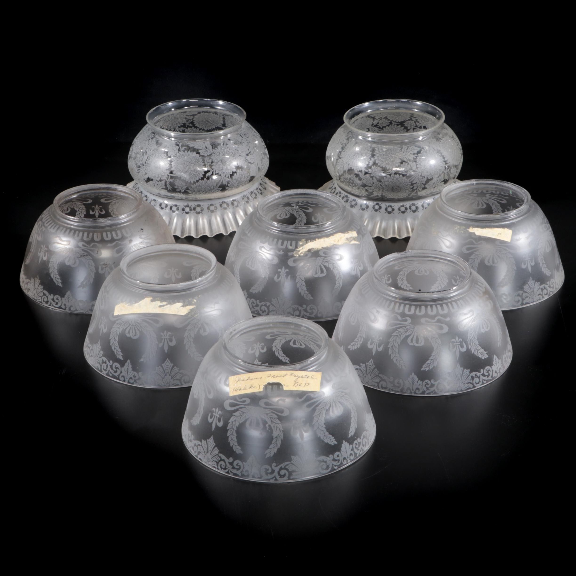 Late Victorian Style Etched Satin Glass Lamp Shades