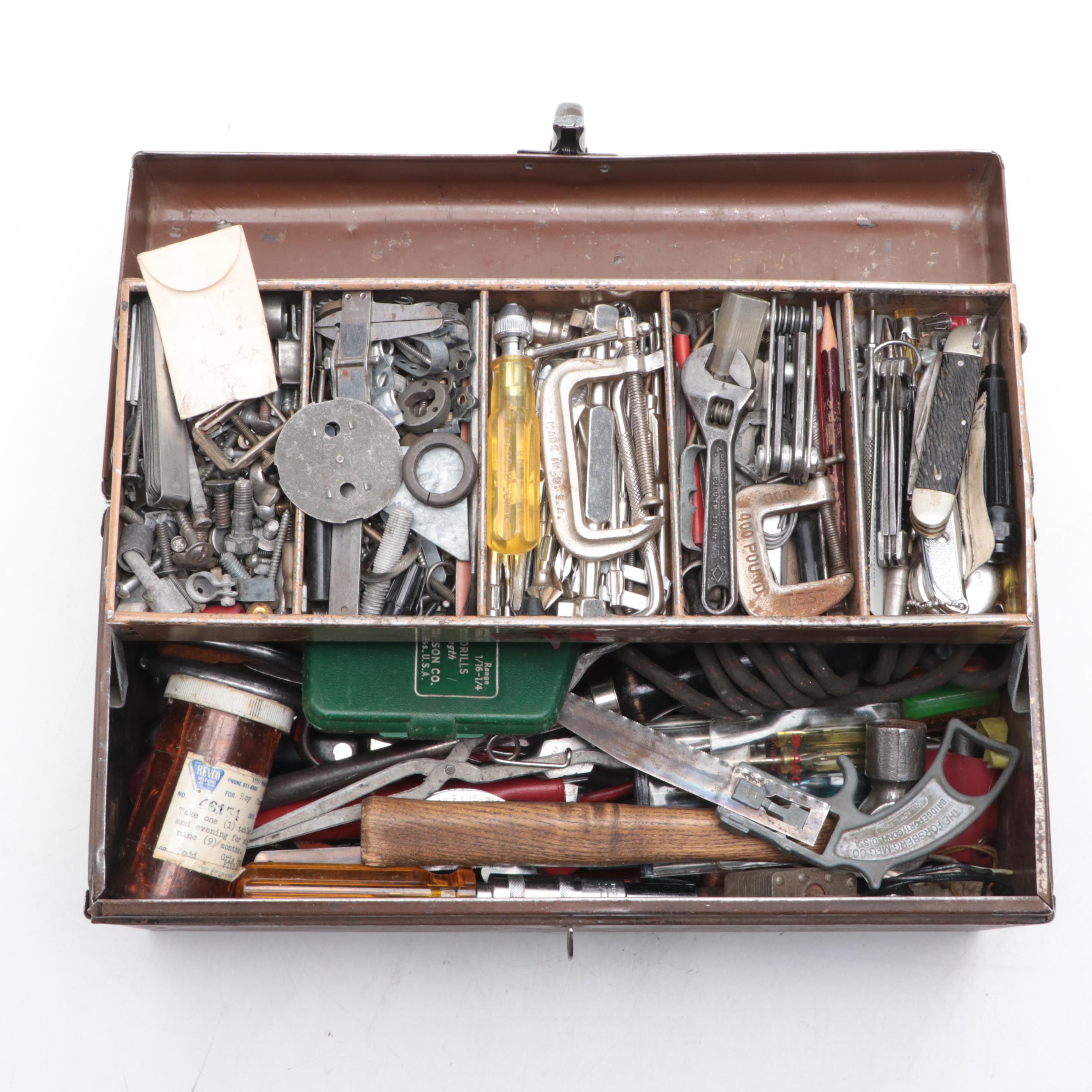 Metal Tool Box with Assorted Hand Tools