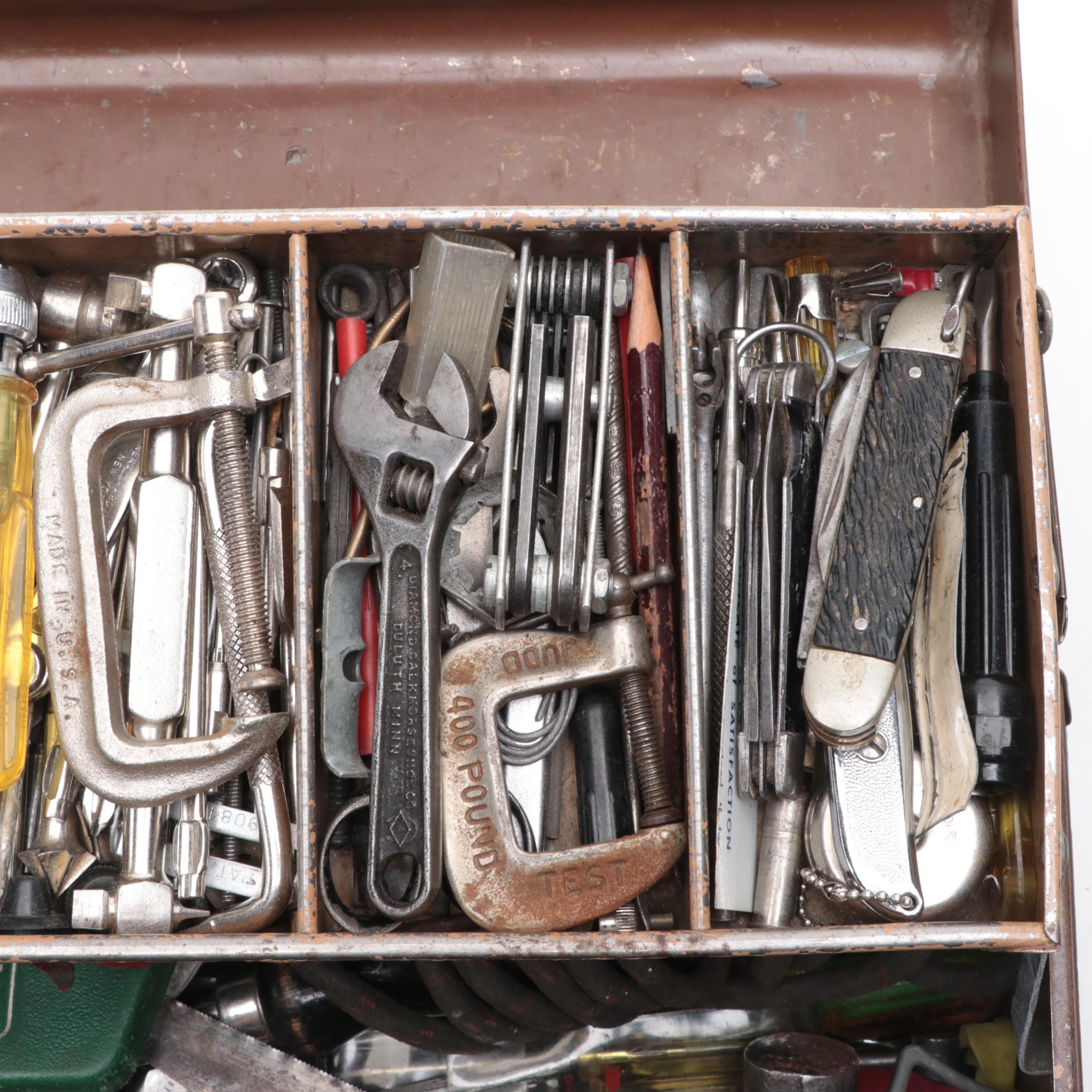Metal Tool Box with Assorted Hand Tools