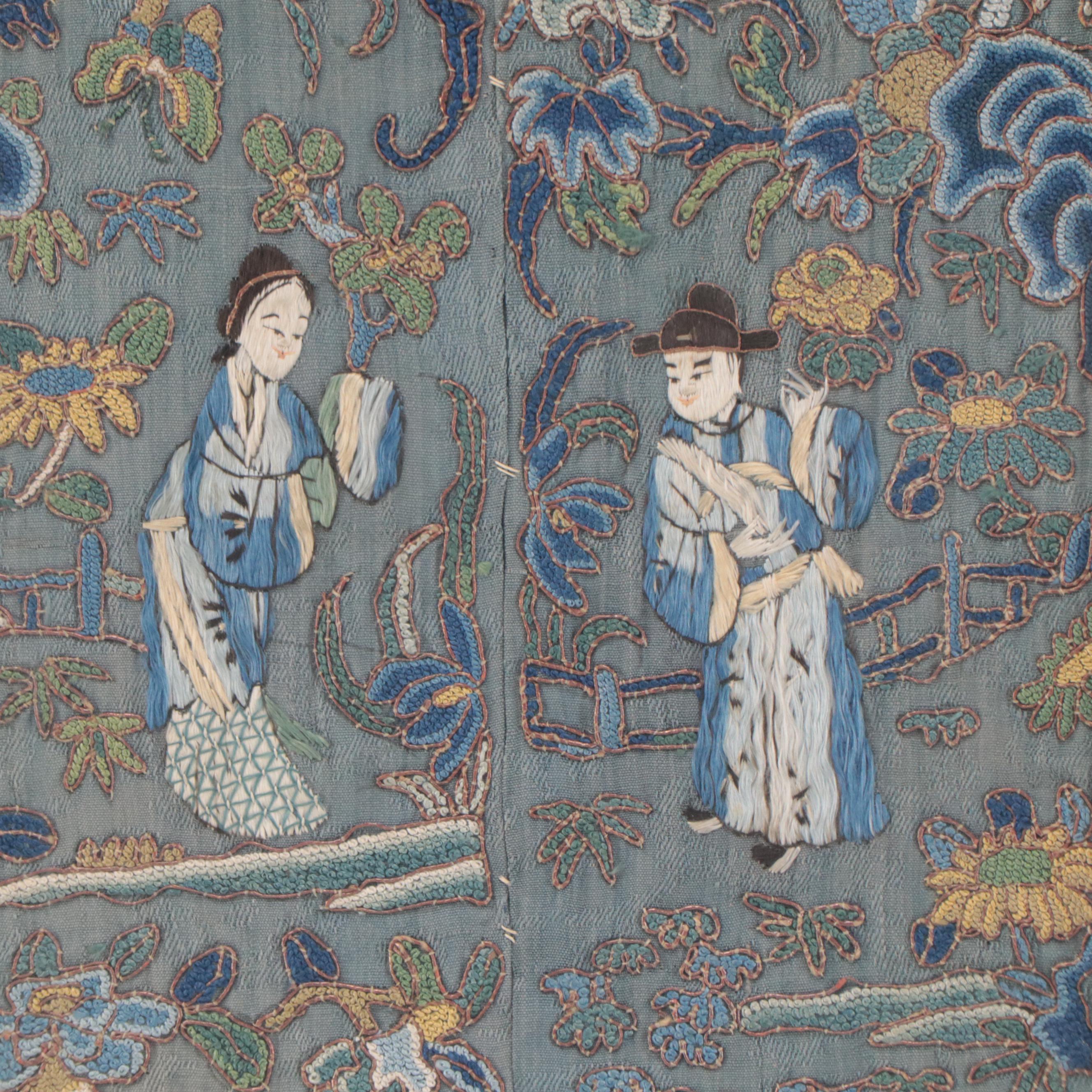 Antique Fragments of Chinese Embroidered Silk, Late 19th to Early 20th Century