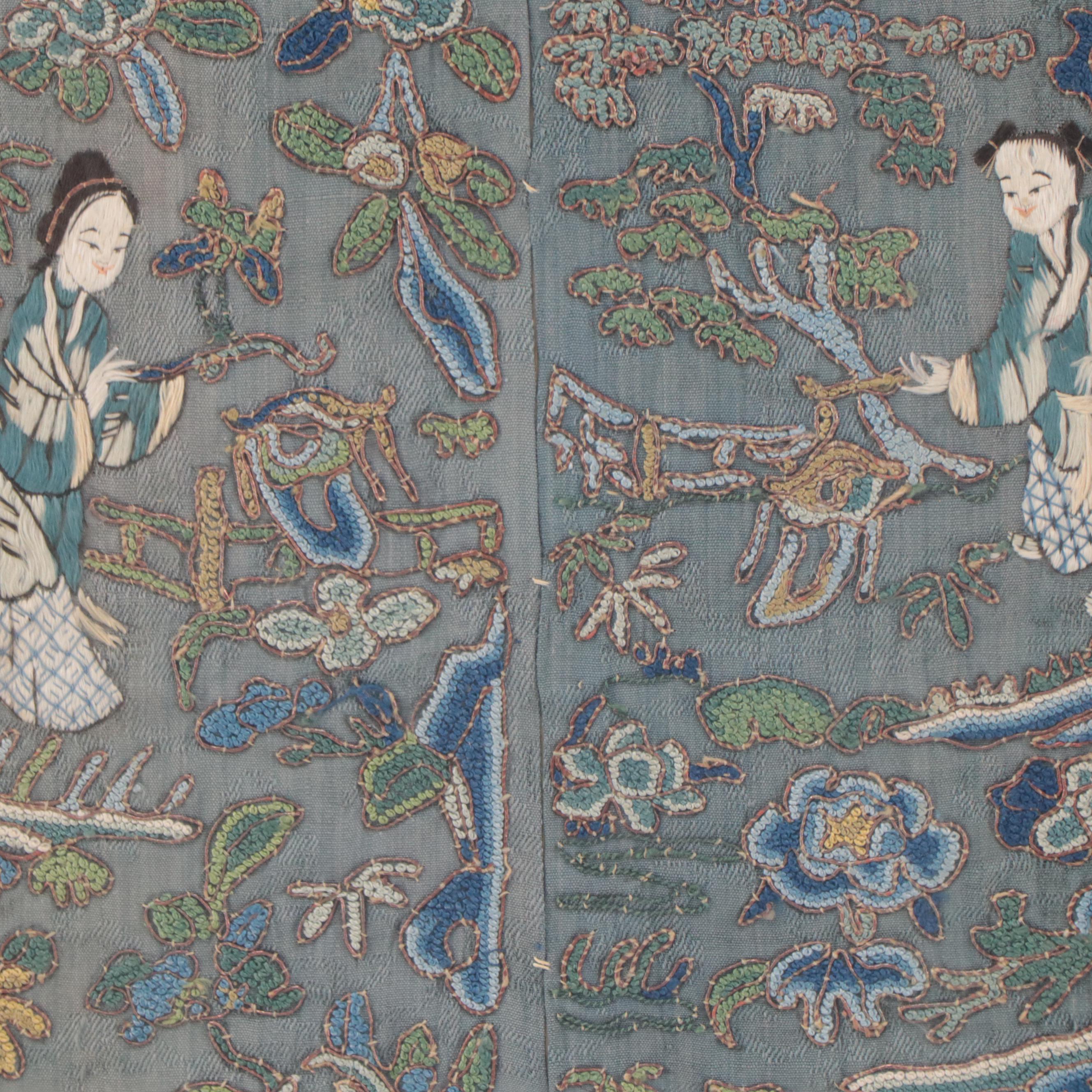 Antique Fragments of Chinese Embroidered Silk, Late 19th to Early 20th Century