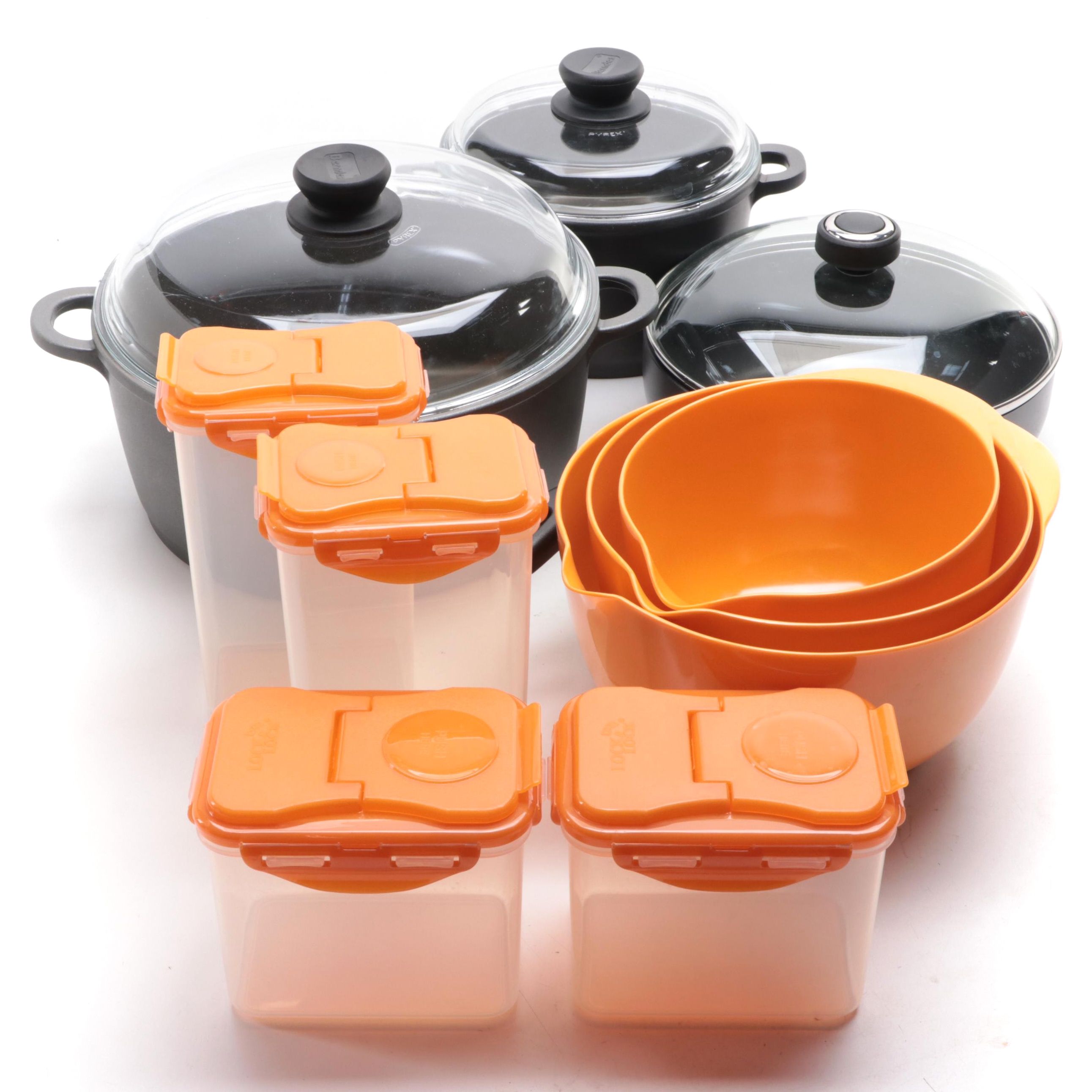 Berndes and Other Pots with Plastic Storage Containers and Bowls