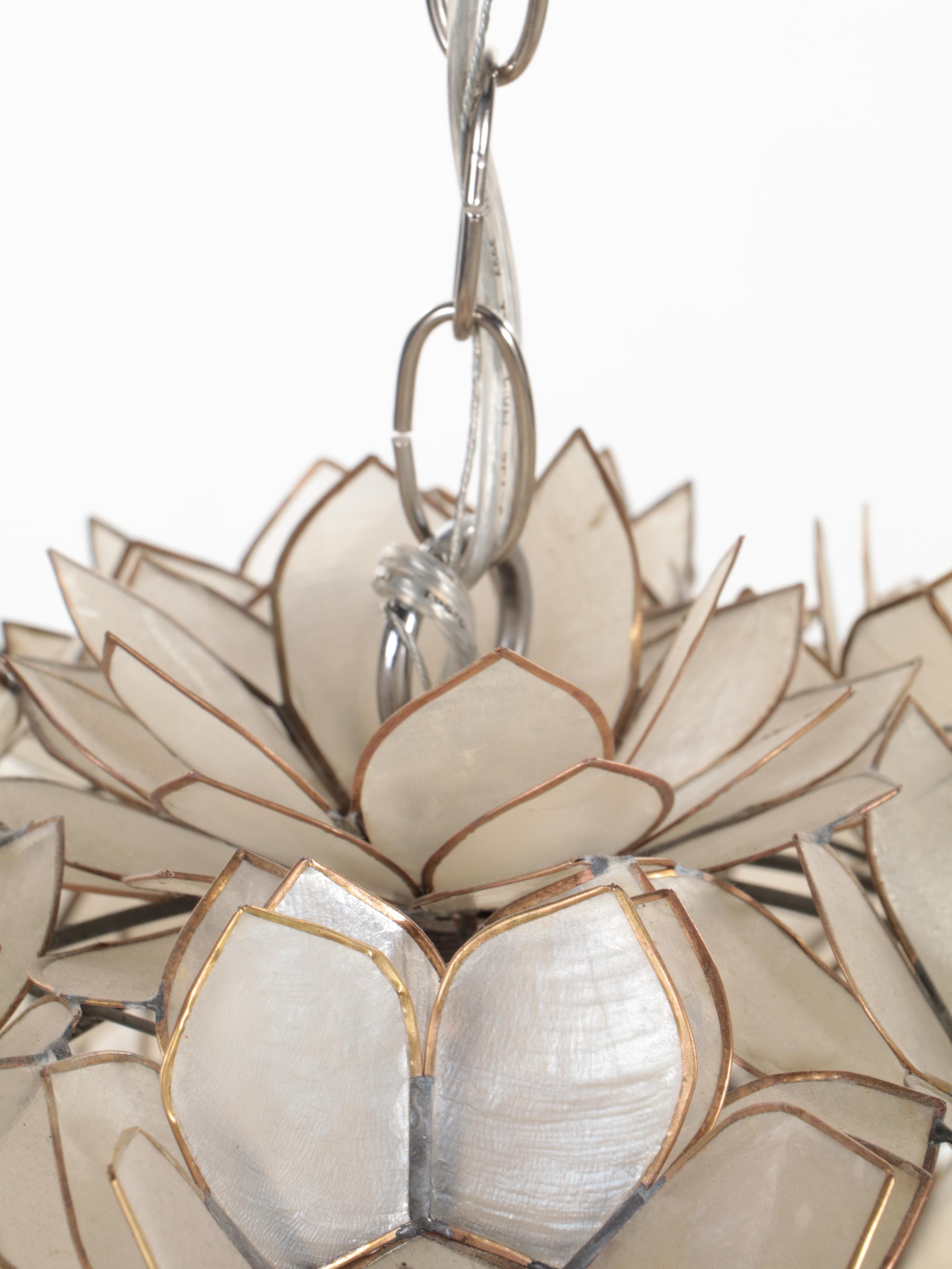 Lotus Flower Shaped Capiz Shell Hanging Pendant Light