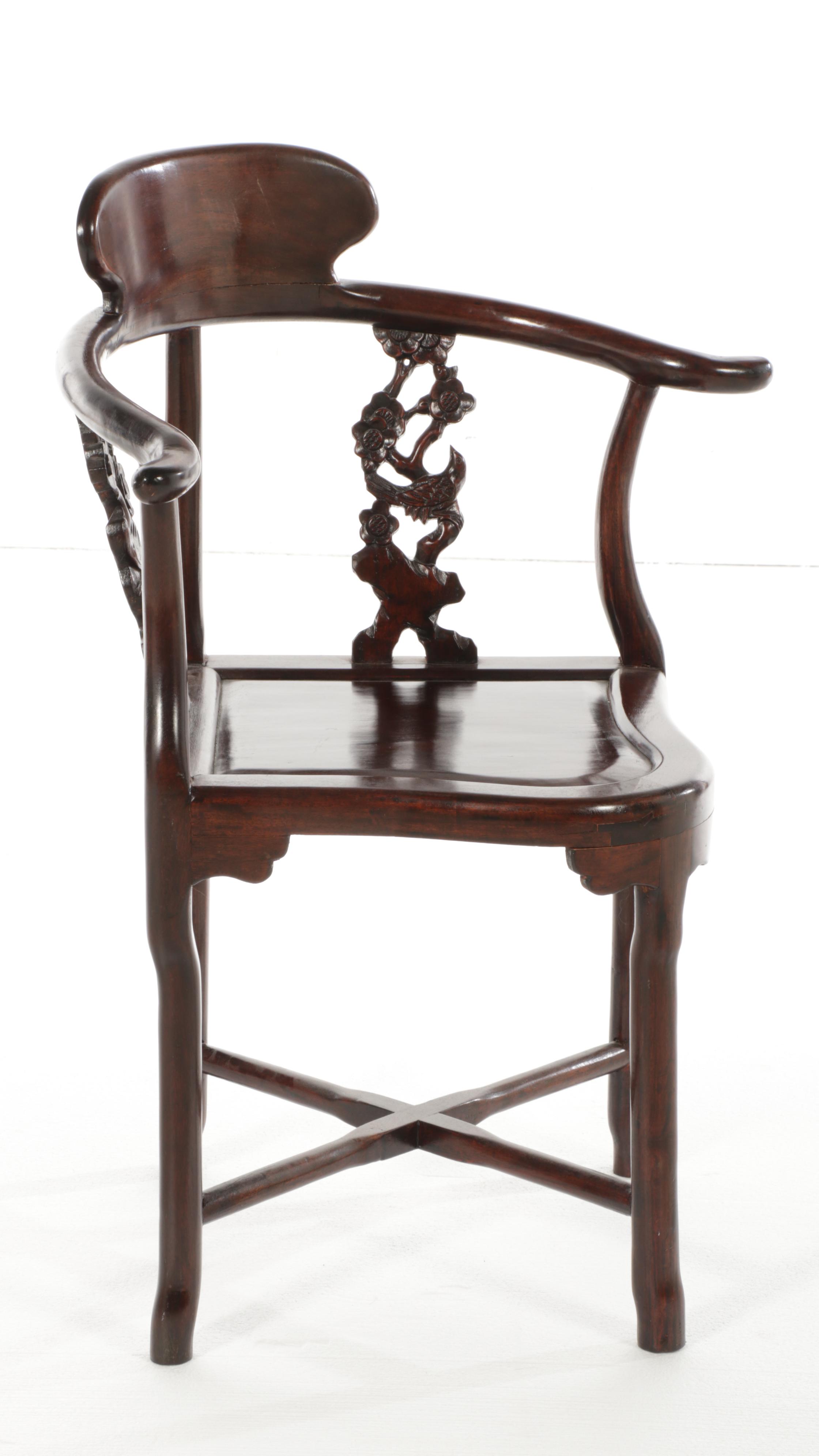 Chinese Carved Rosewood Corner Chair, Mid-20th Century