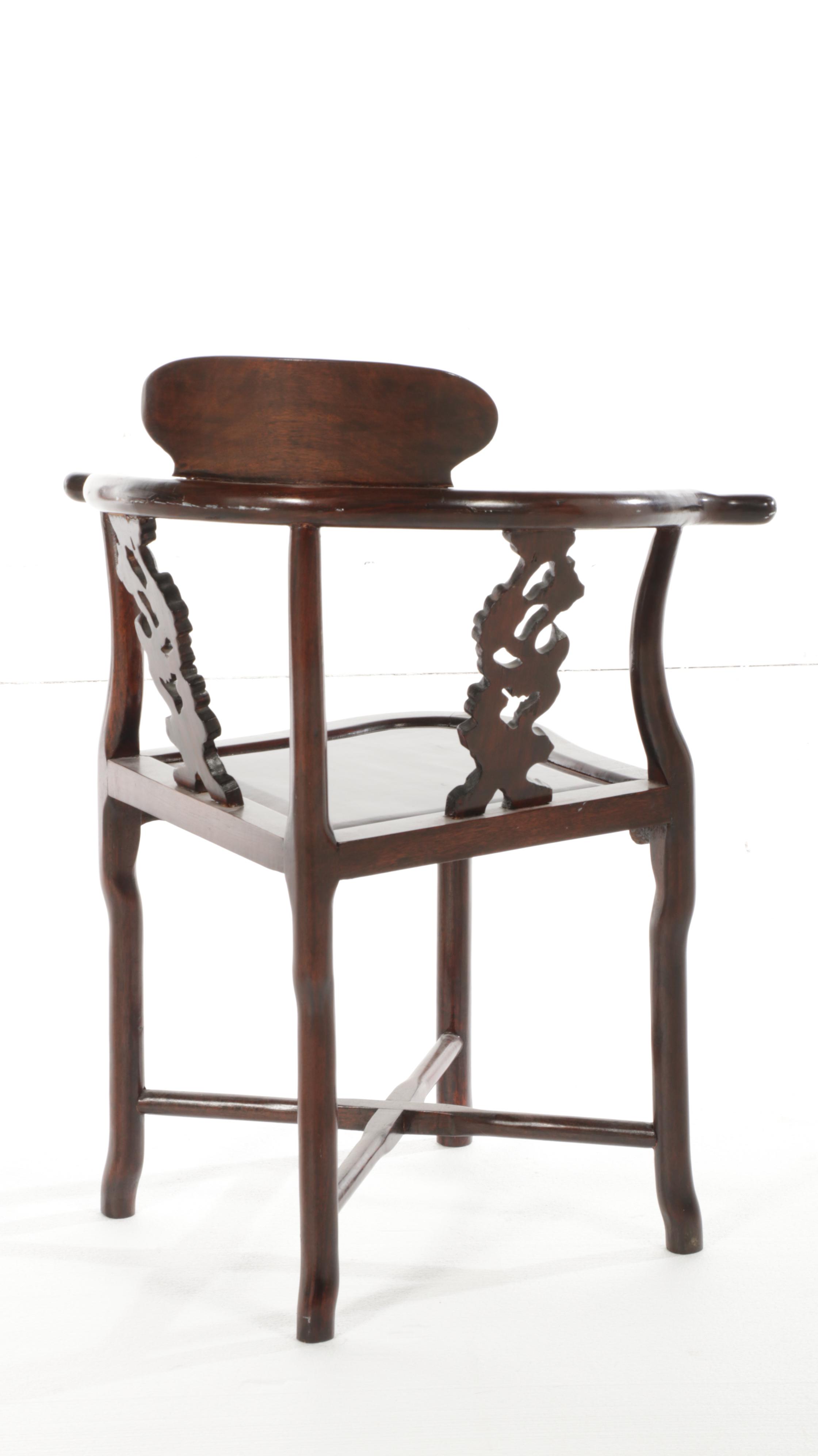 Chinese Carved Rosewood Corner Chair, Mid-20th Century