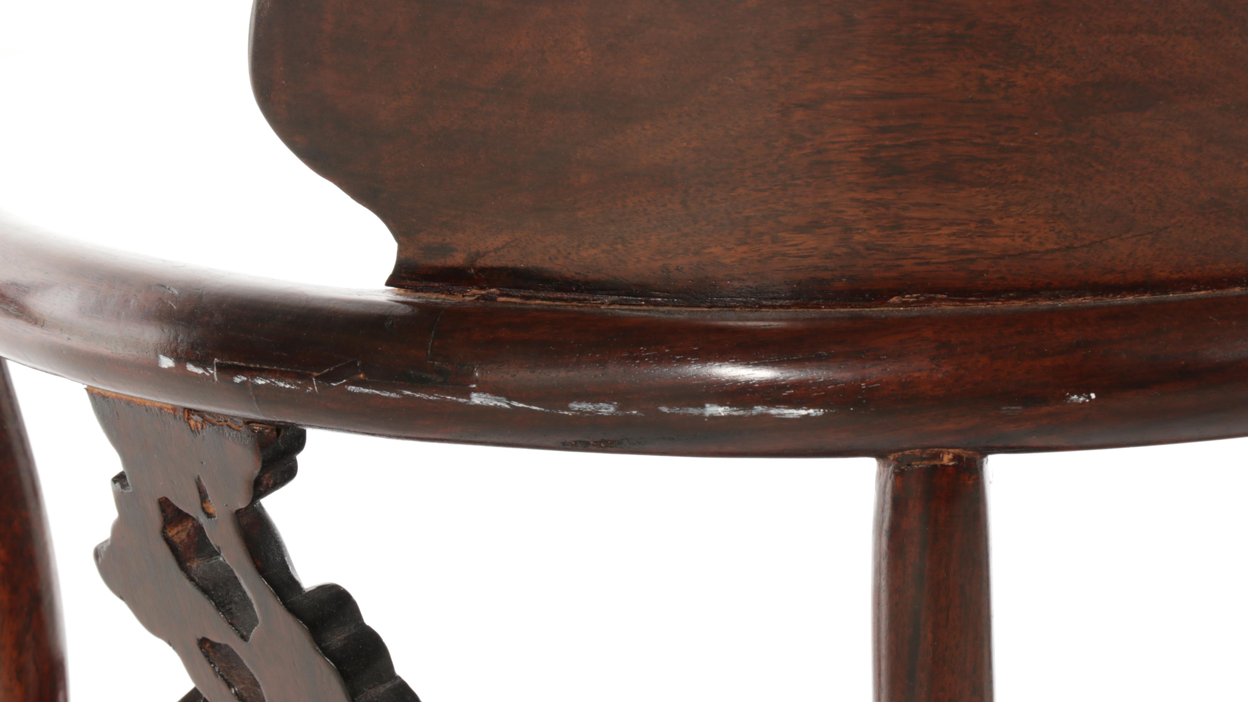 Chinese Carved Rosewood Corner Chair, Mid-20th Century