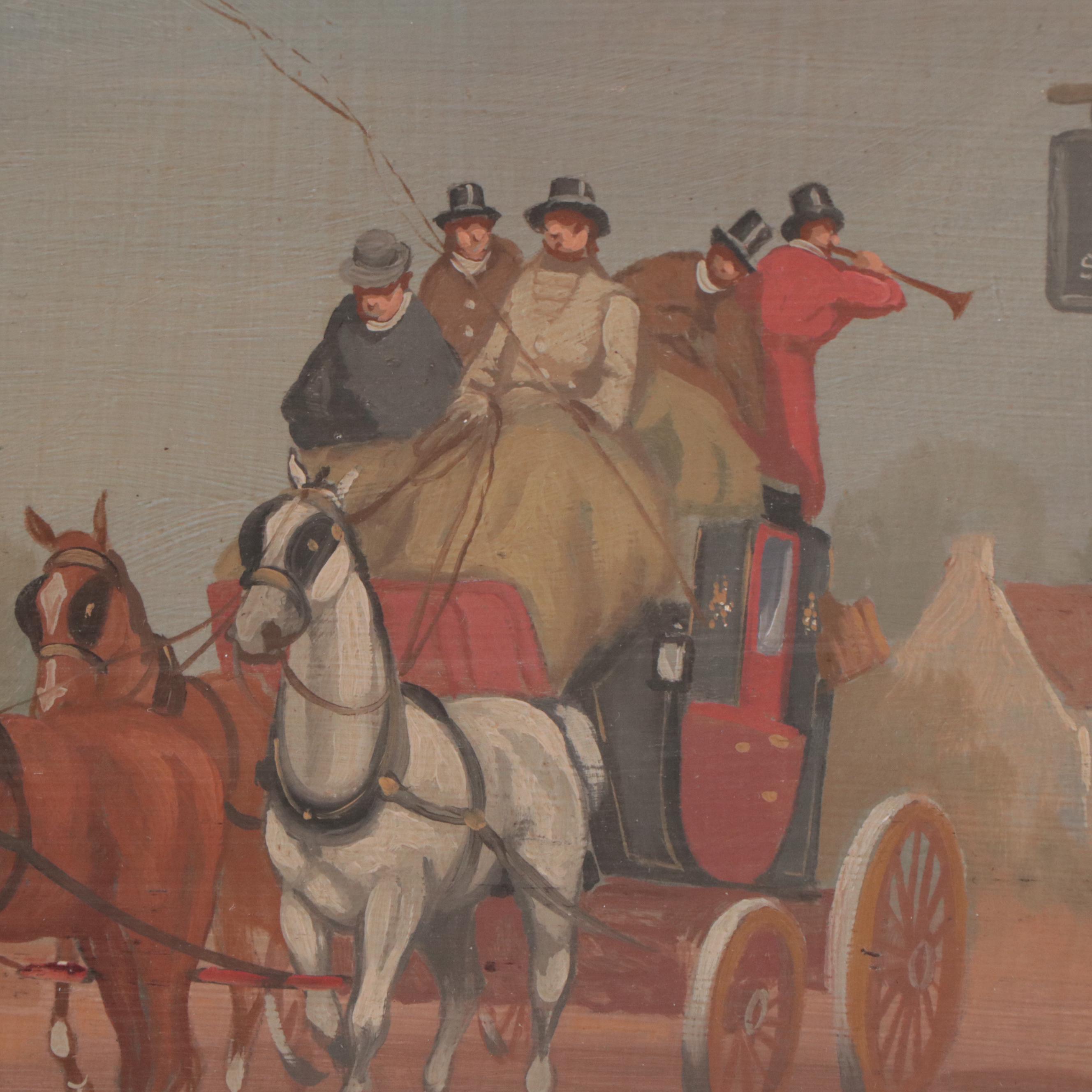 William Rowland Oil Painting of English Inn and Coach