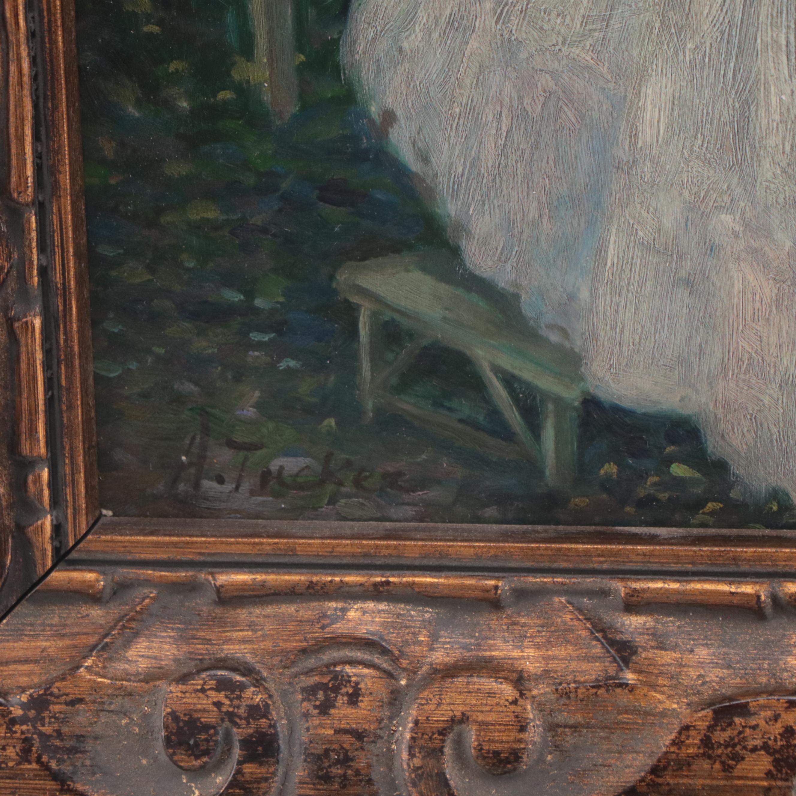 Impressionist Style Oil Painting of Woman in a Garden, Circa 2000