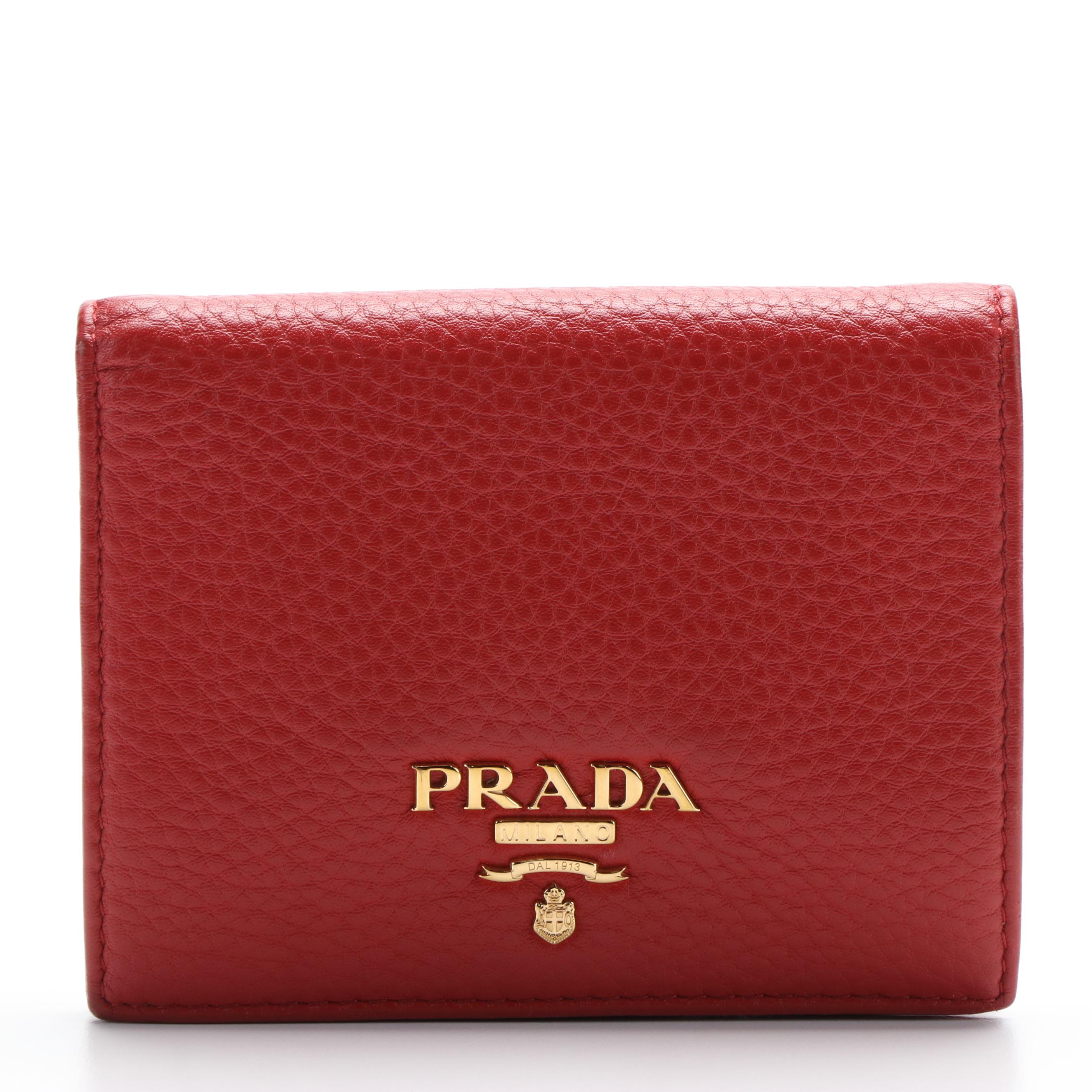Prada Red Pebbled Leather Bifold Wallet