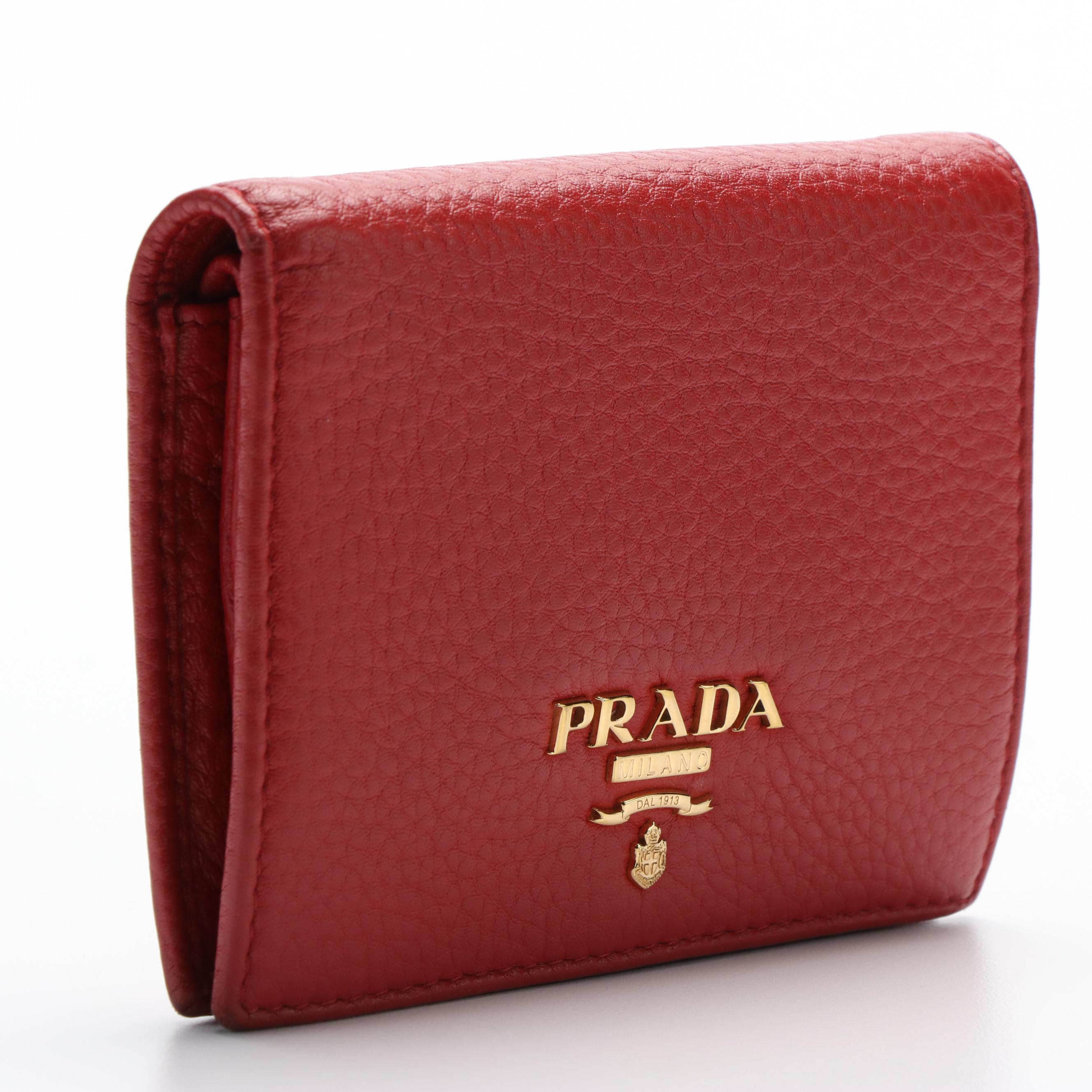 Prada Red Pebbled Leather Bifold Wallet
