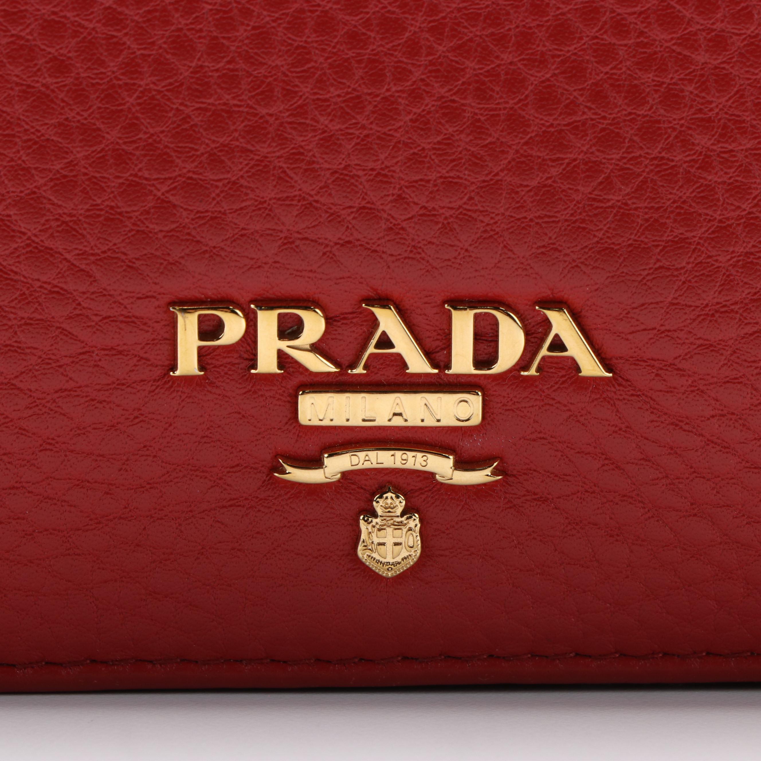 Prada Red Pebbled Leather Bifold Wallet