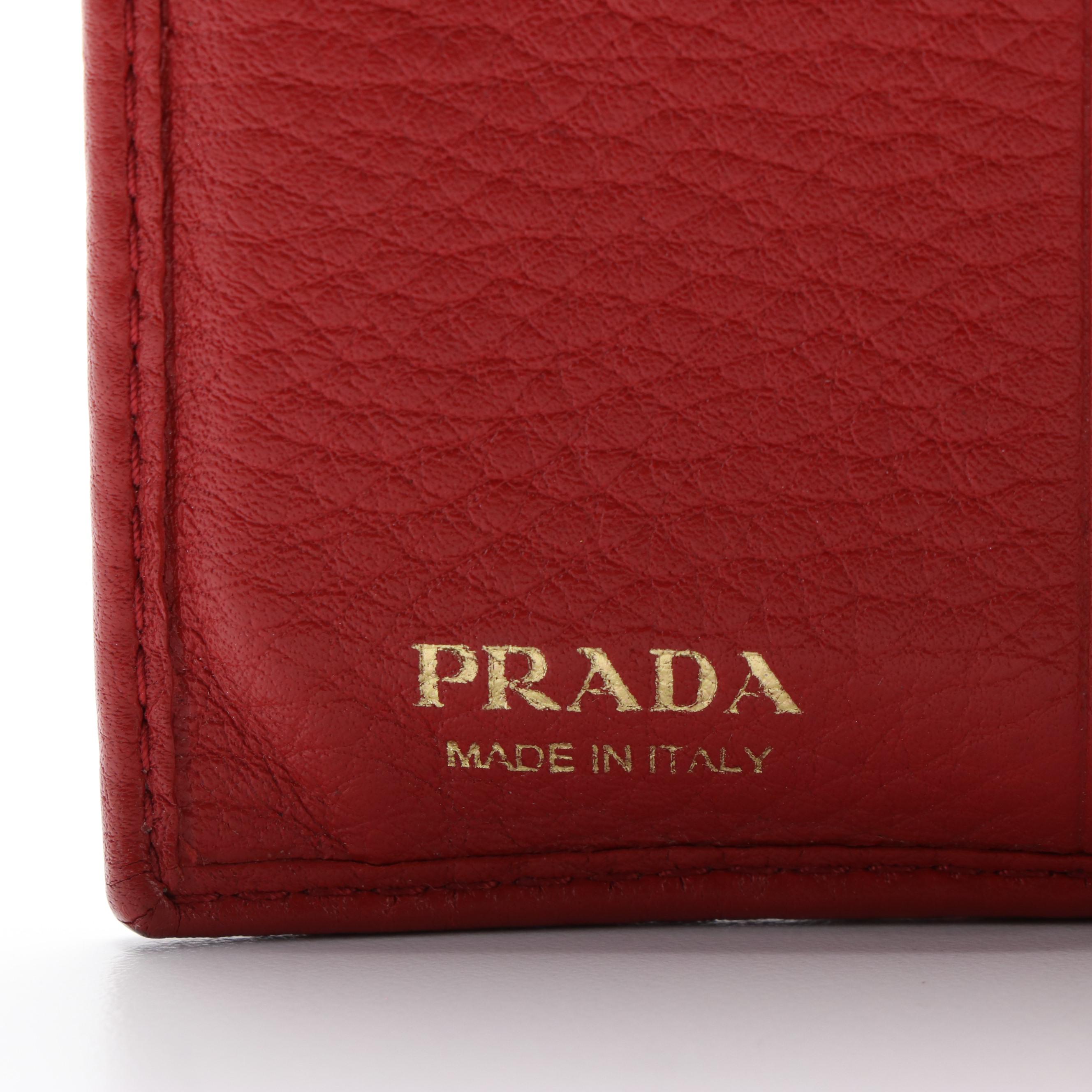 Prada Red Pebbled Leather Bifold Wallet