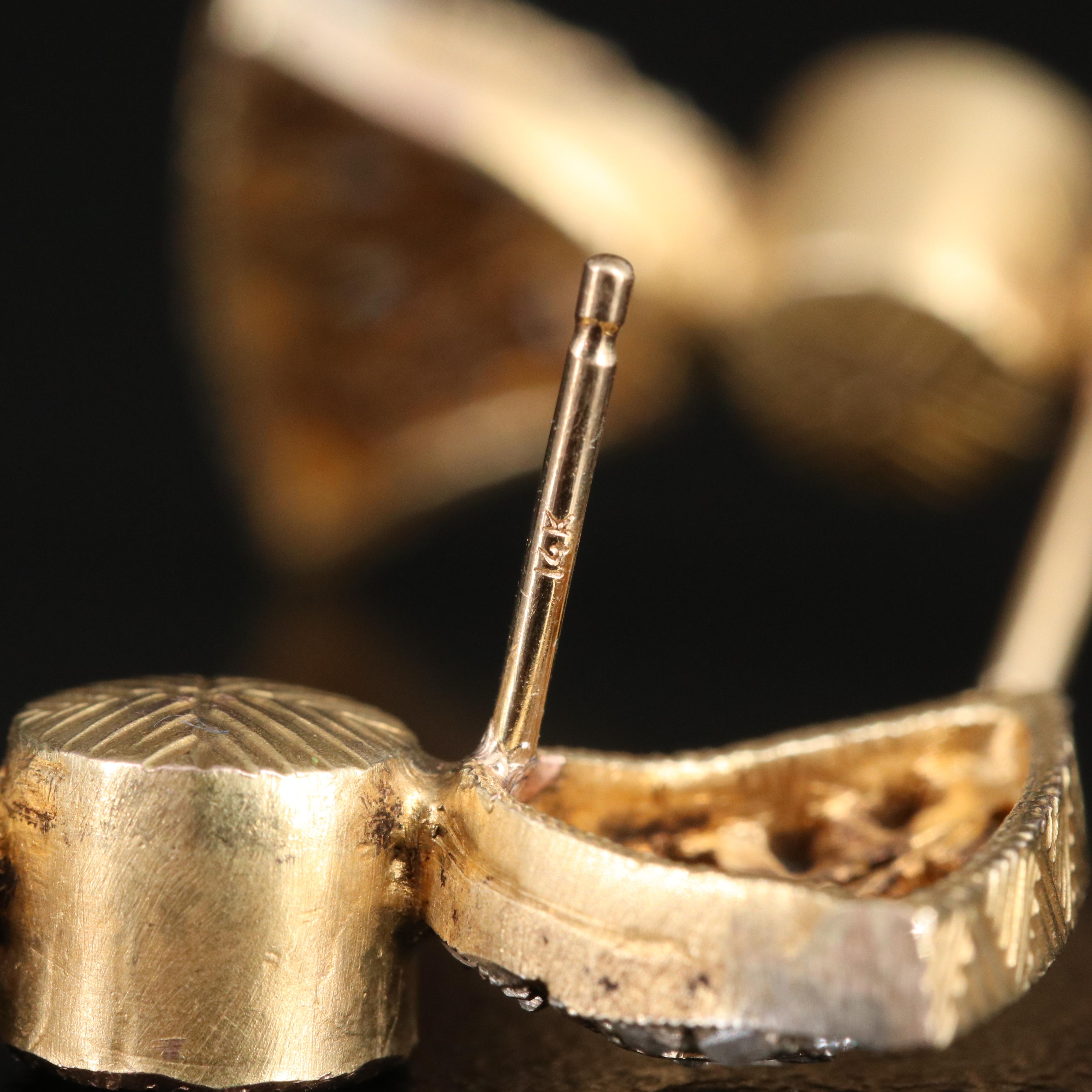 Egyptian Revival 10K and Sterling Emerald and Diamond Papyrus Motif Earrings