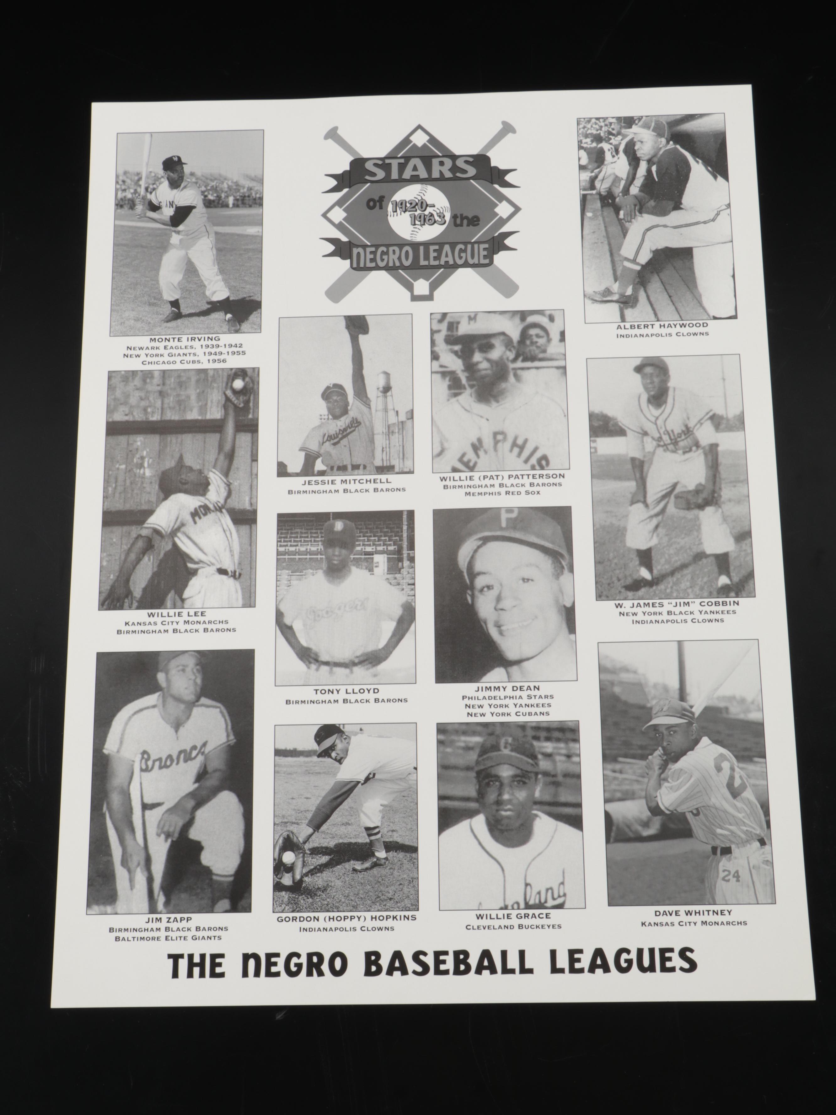 Negro League Posters with Signed Baseball Featuring Carl Long and More