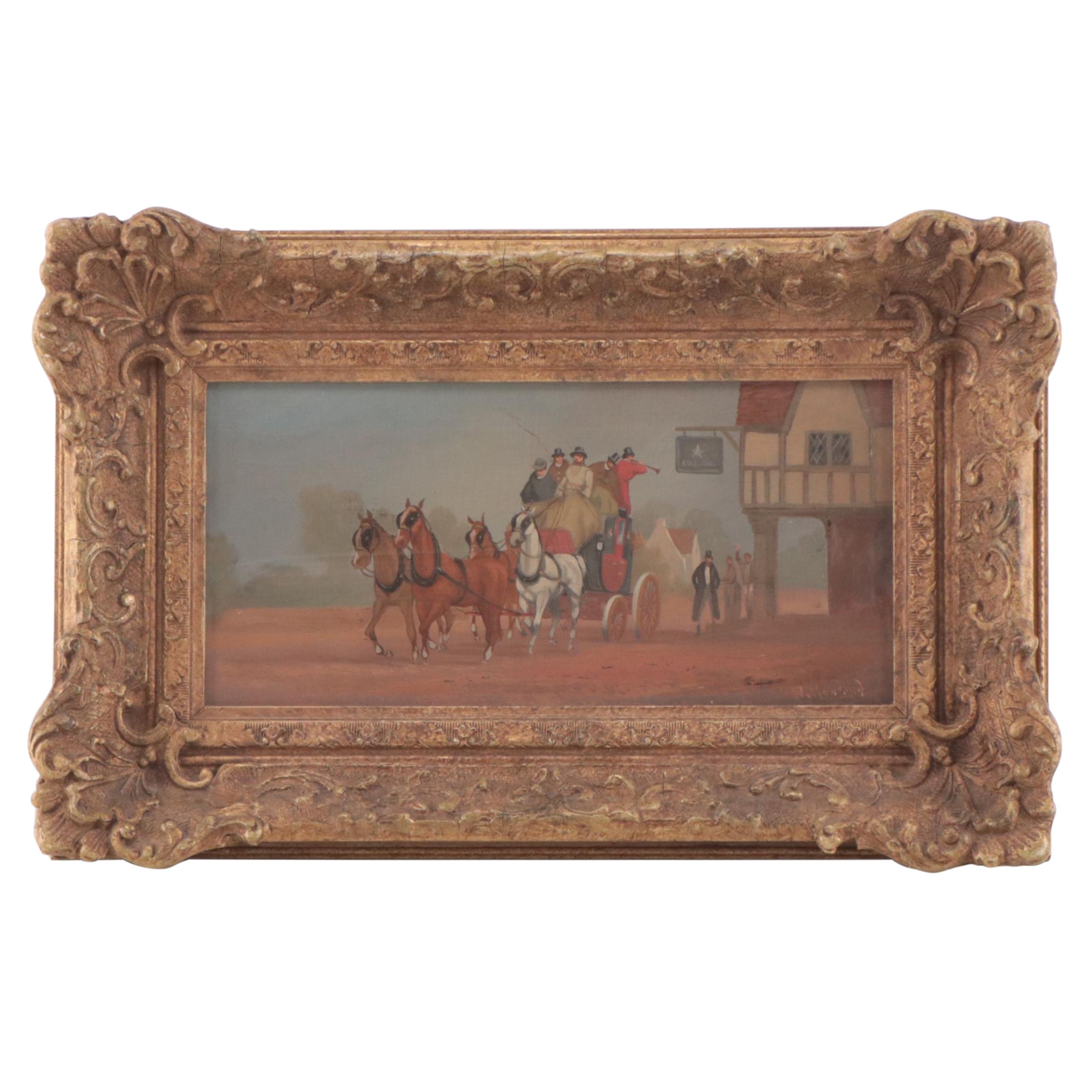 William Rowland Oil Painting of English Inn and Coach