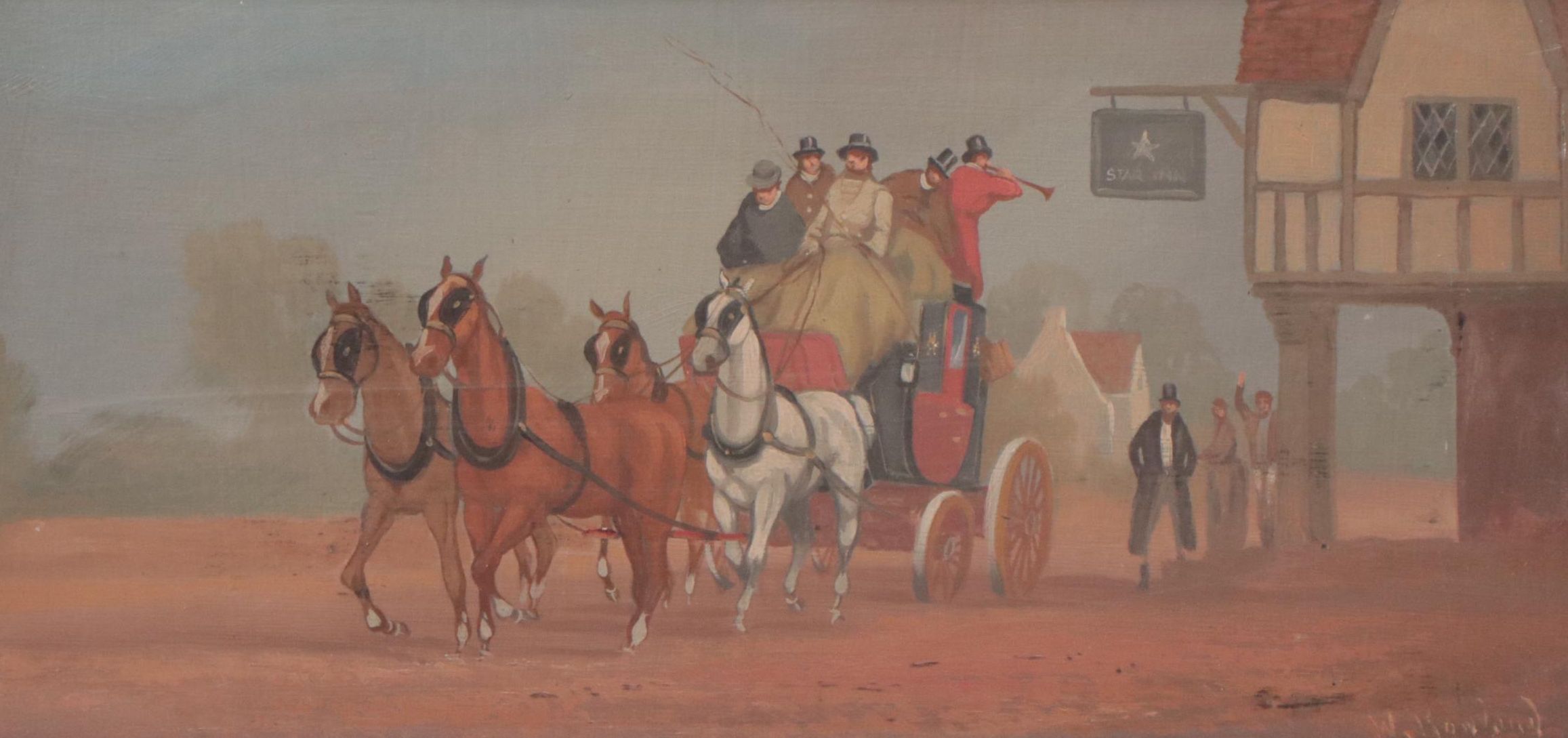 William Rowland Oil Painting of English Inn and Coach