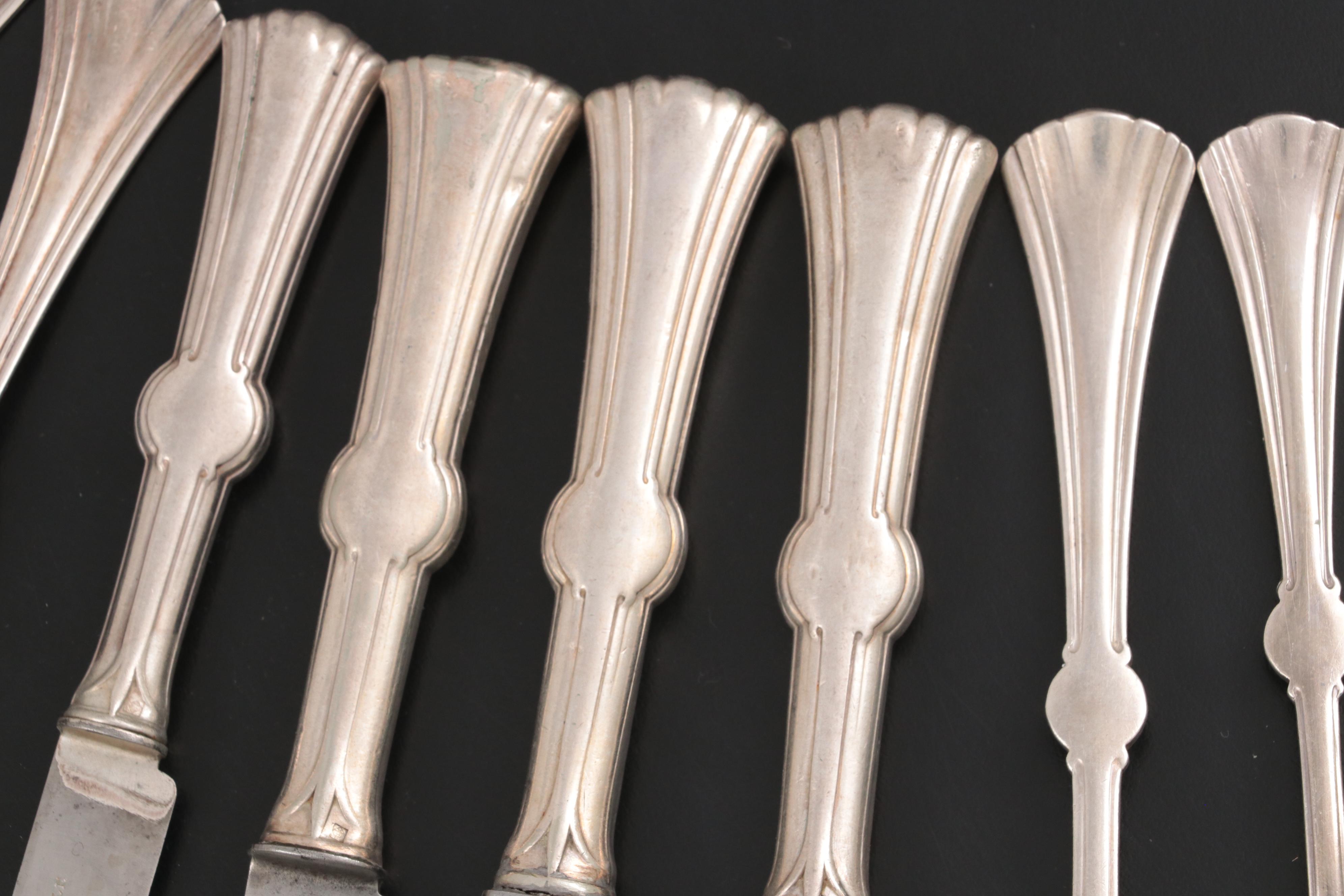 Christofle French and Other Silver Plate Flatware in Wooden Storage Chest