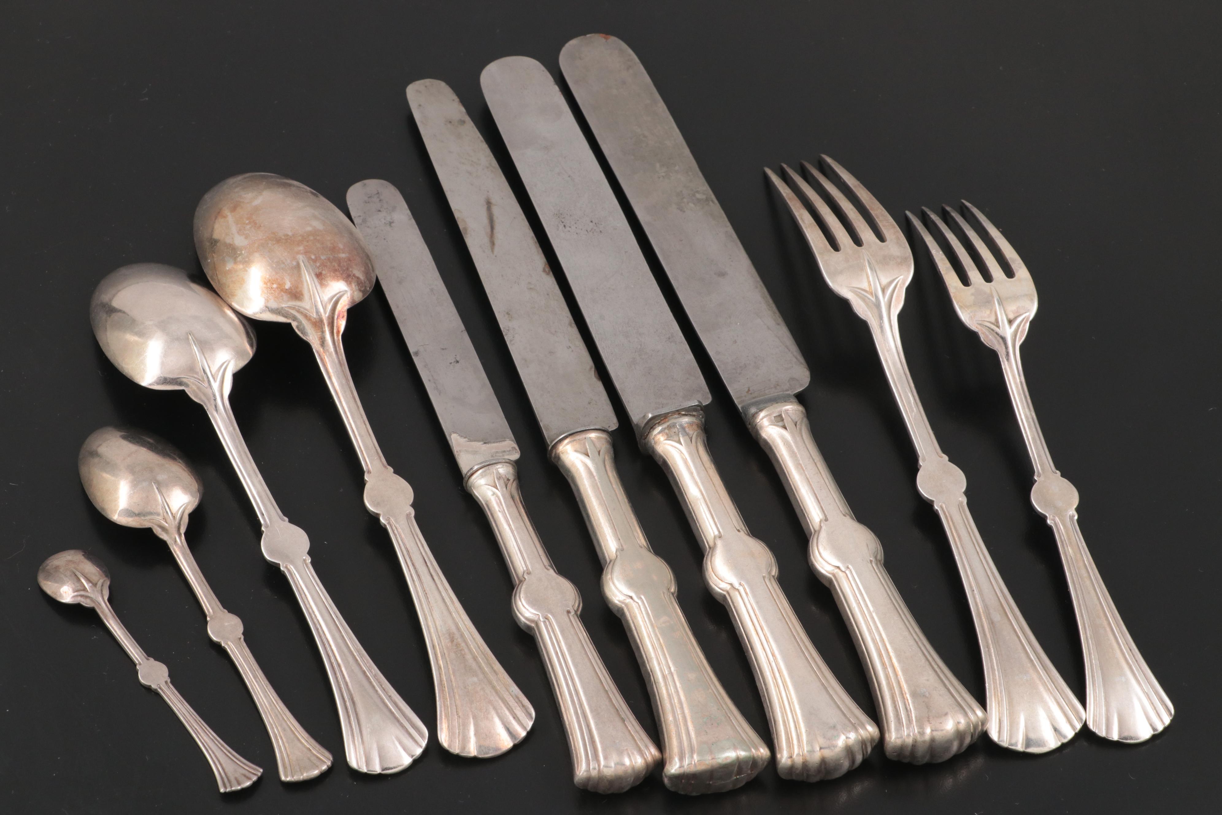 Christofle French and Other Silver Plate Flatware in Wooden Storage Chest