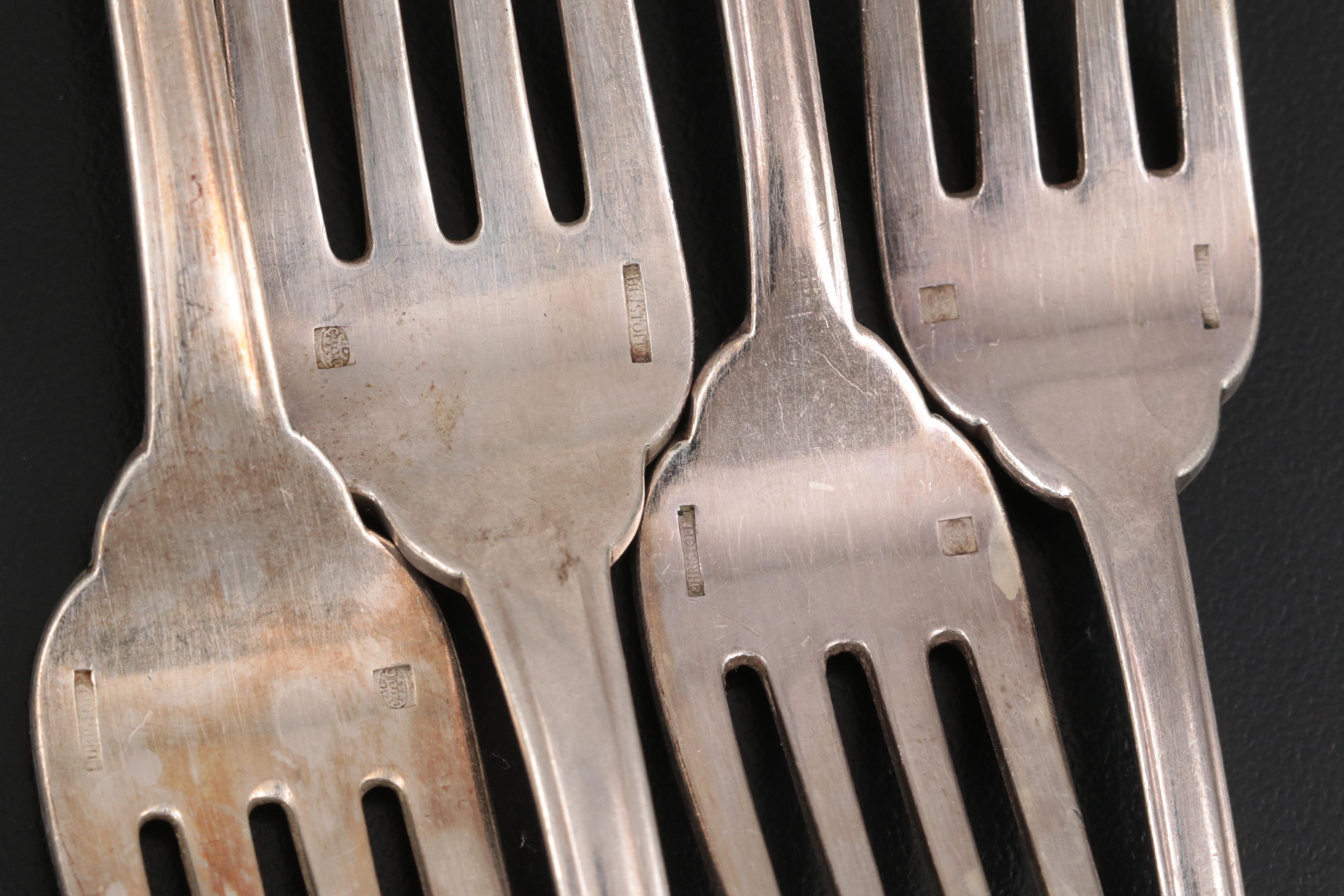 Christofle French and Other Silver Plate Flatware in Wooden Storage Chest