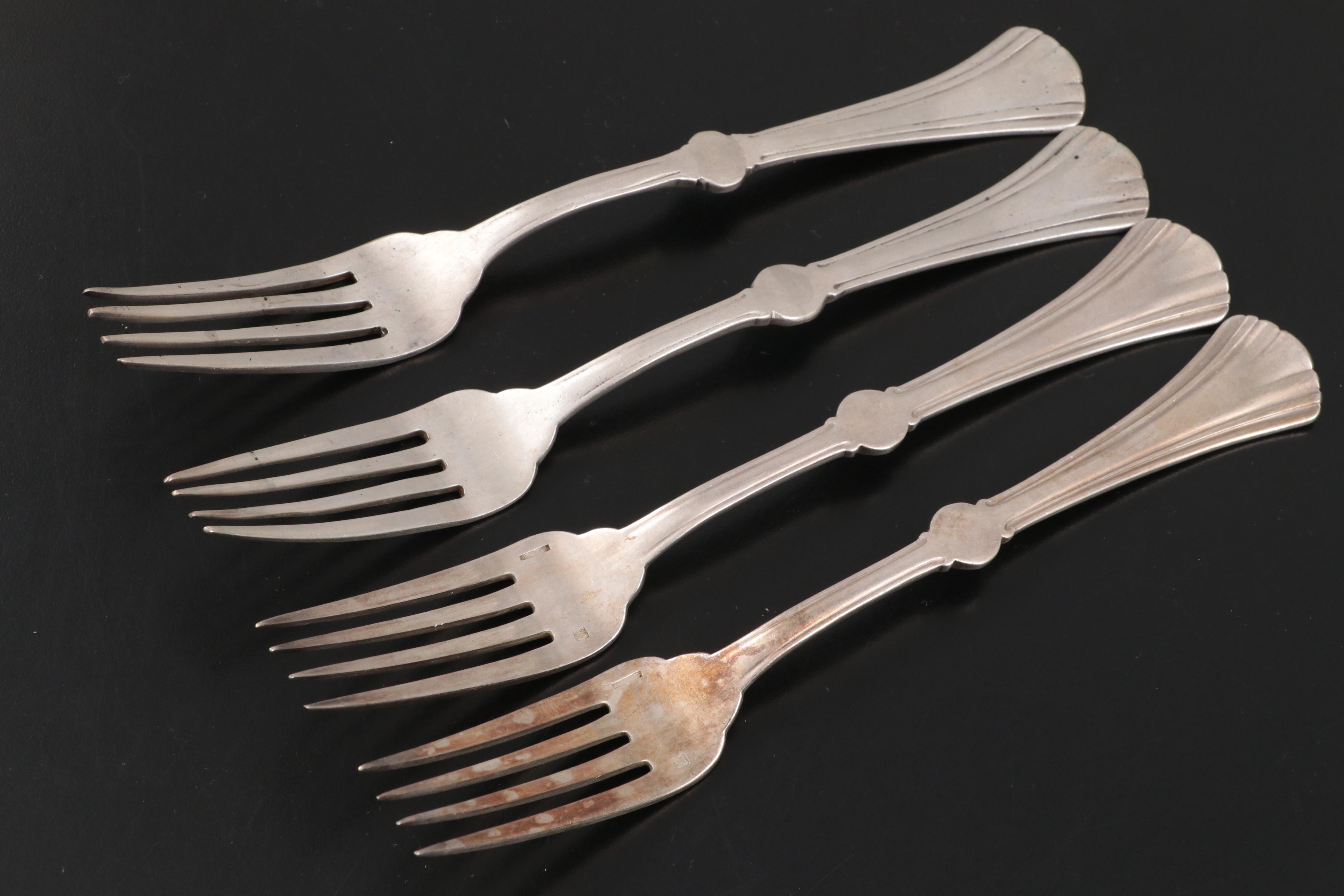 Christofle French and Other Silver Plate Flatware in Wooden Storage Chest