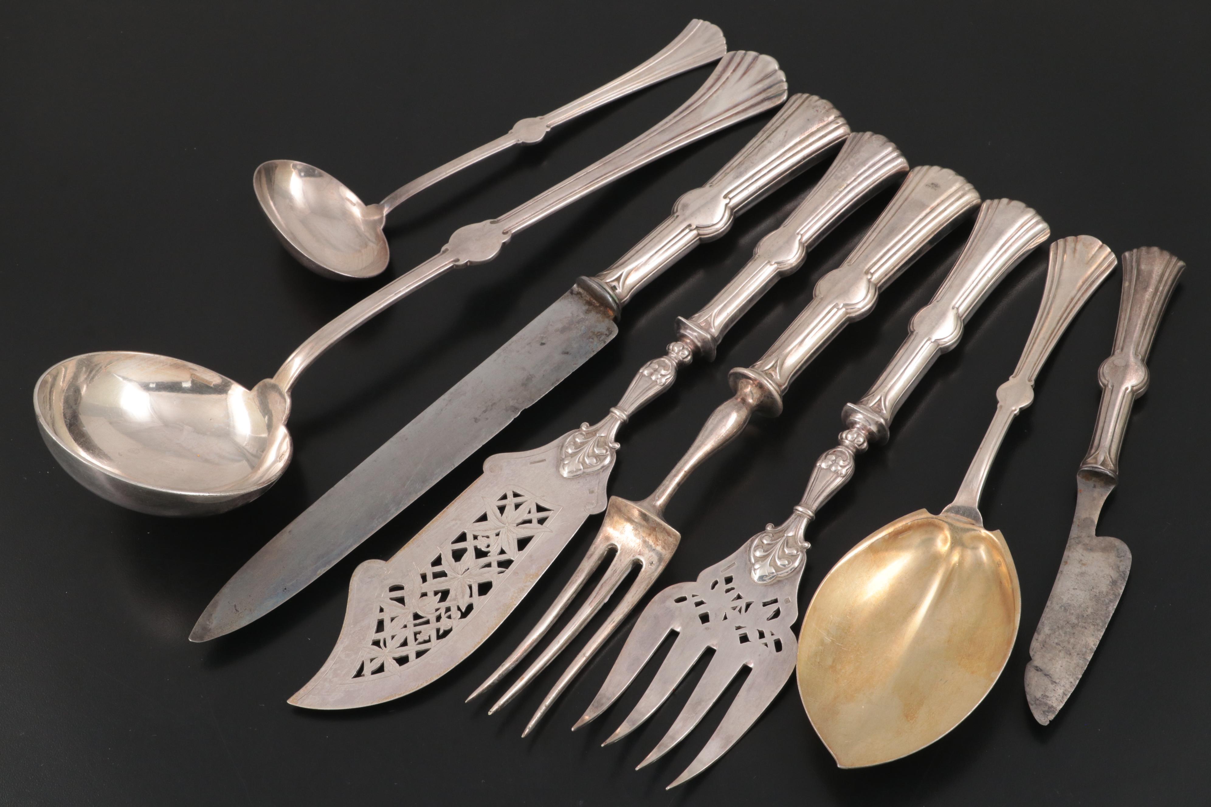 Christofle French and Other Silver Plate Flatware in Wooden Storage Chest