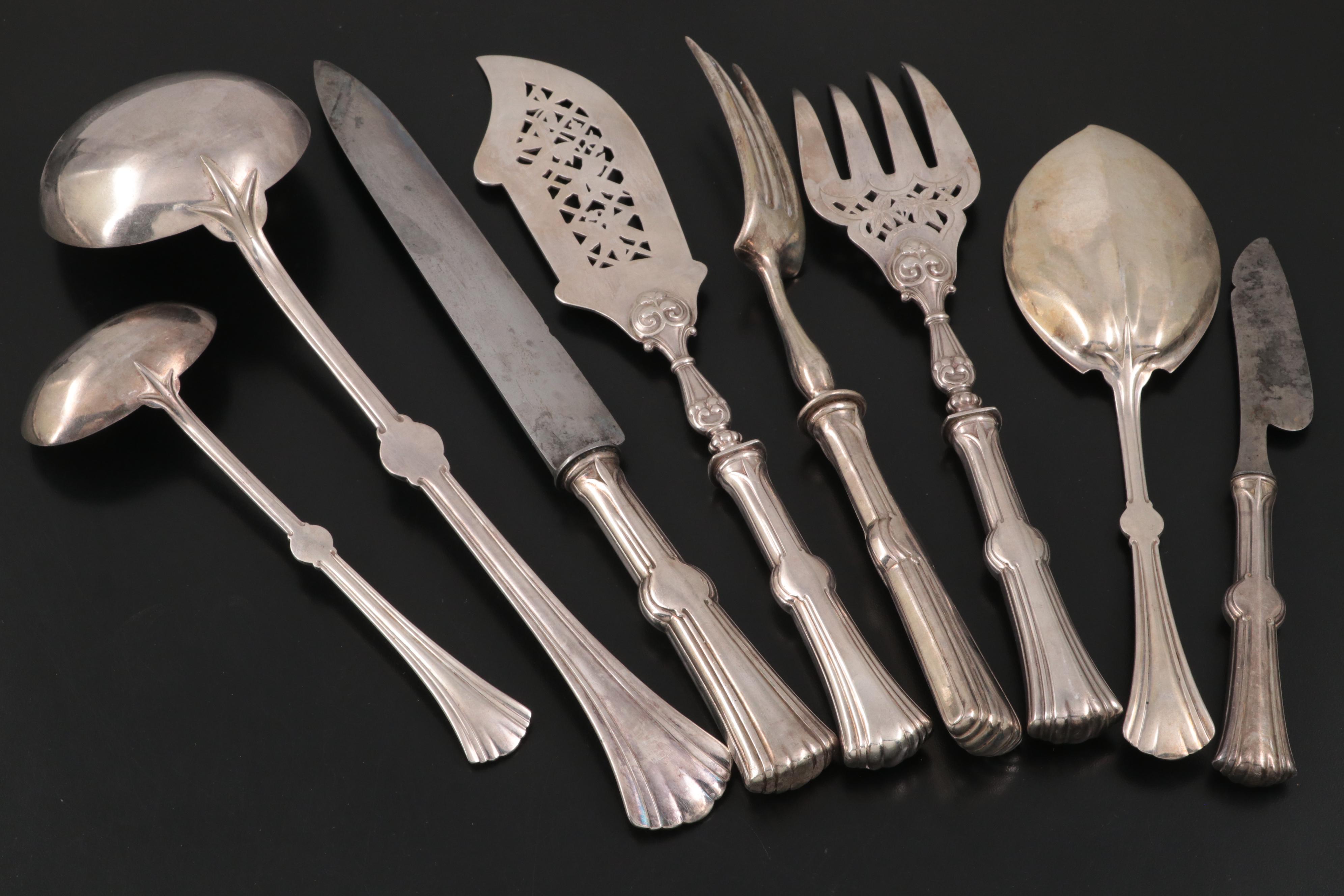 Christofle French and Other Silver Plate Flatware in Wooden Storage Chest