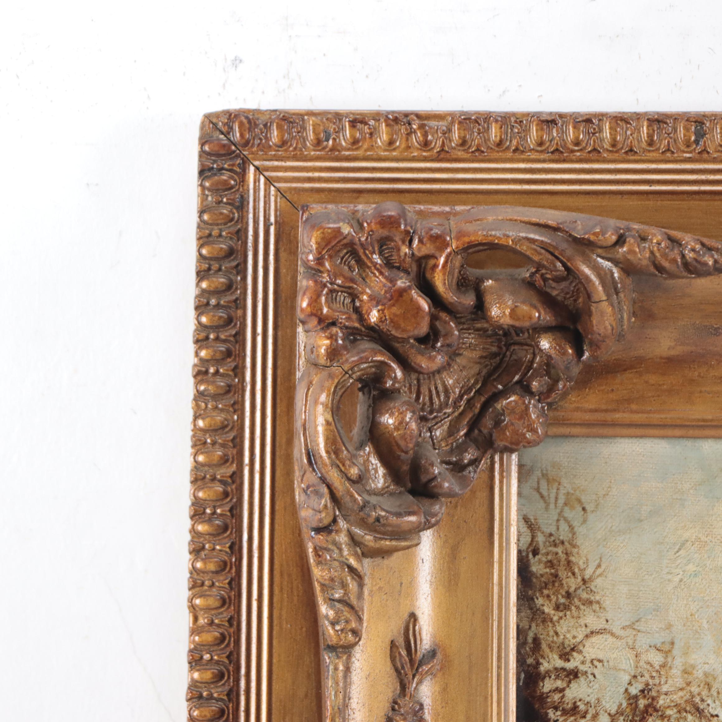 Autumnal Forest Landscape Oil Painting of Babbling Brook, Late 19th Century