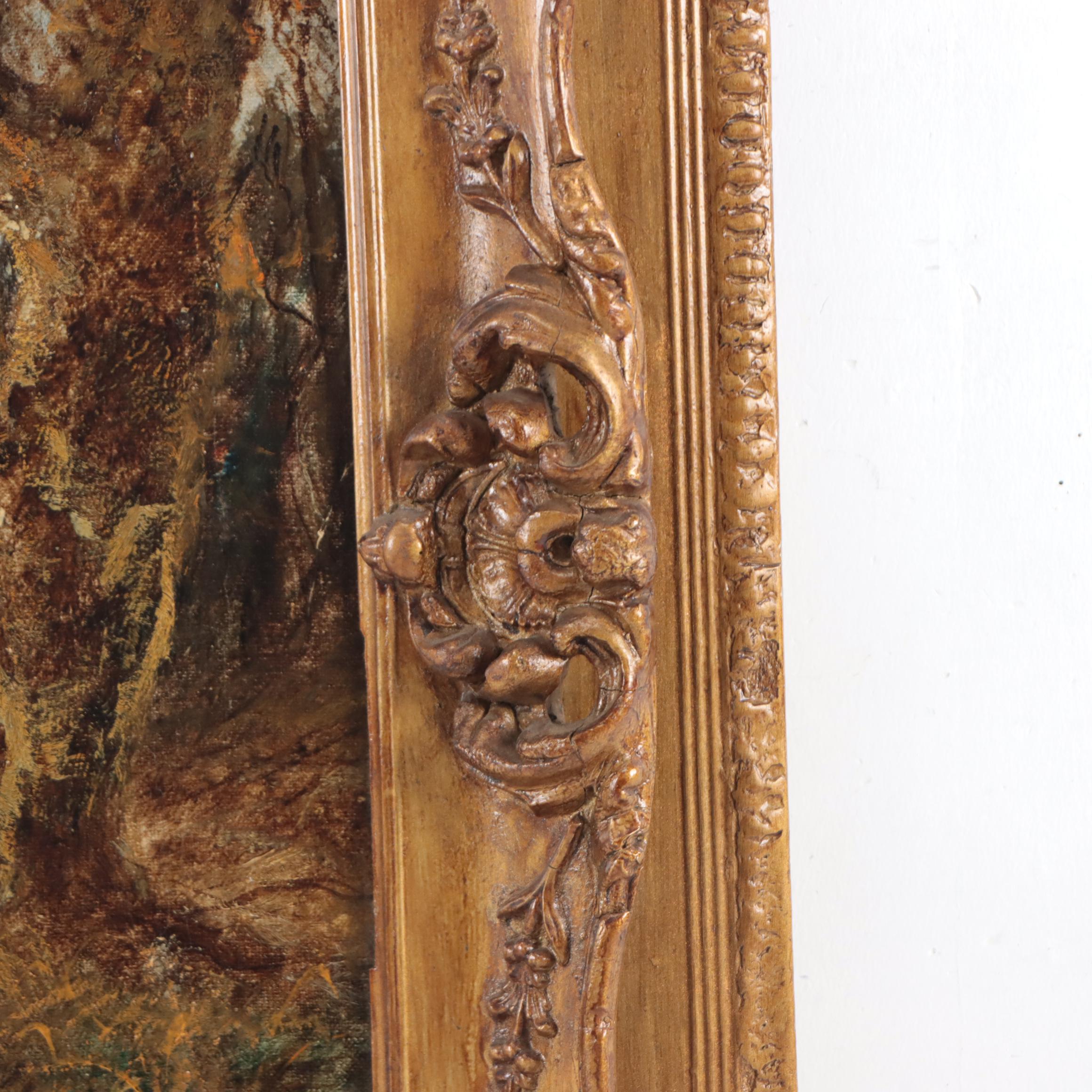 Autumnal Forest Landscape Oil Painting of Babbling Brook, Late 19th Century