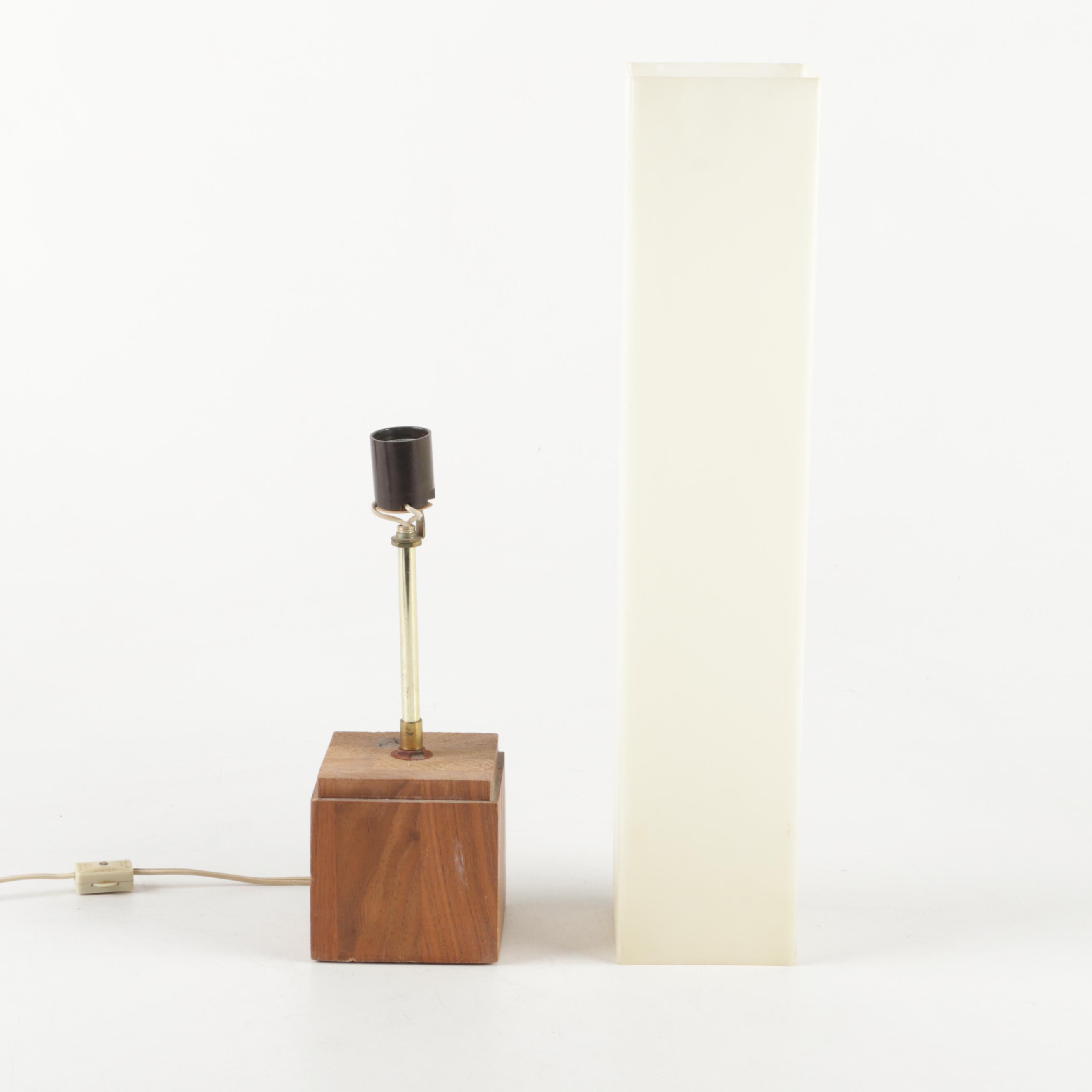 MCM Walnut and Acrylic Cube Lamp, Mid-20th Century