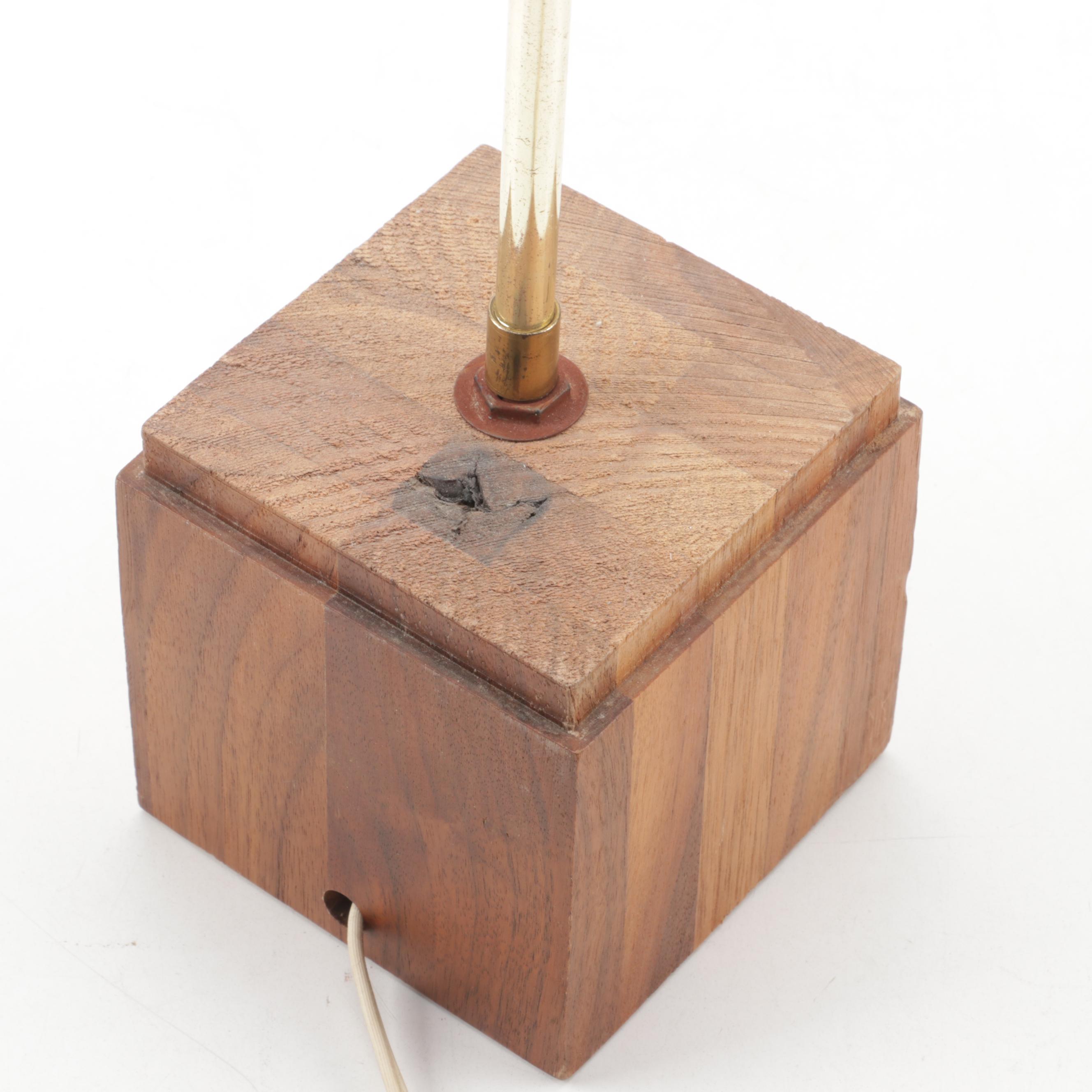 MCM Walnut and Acrylic Cube Lamp, Mid-20th Century